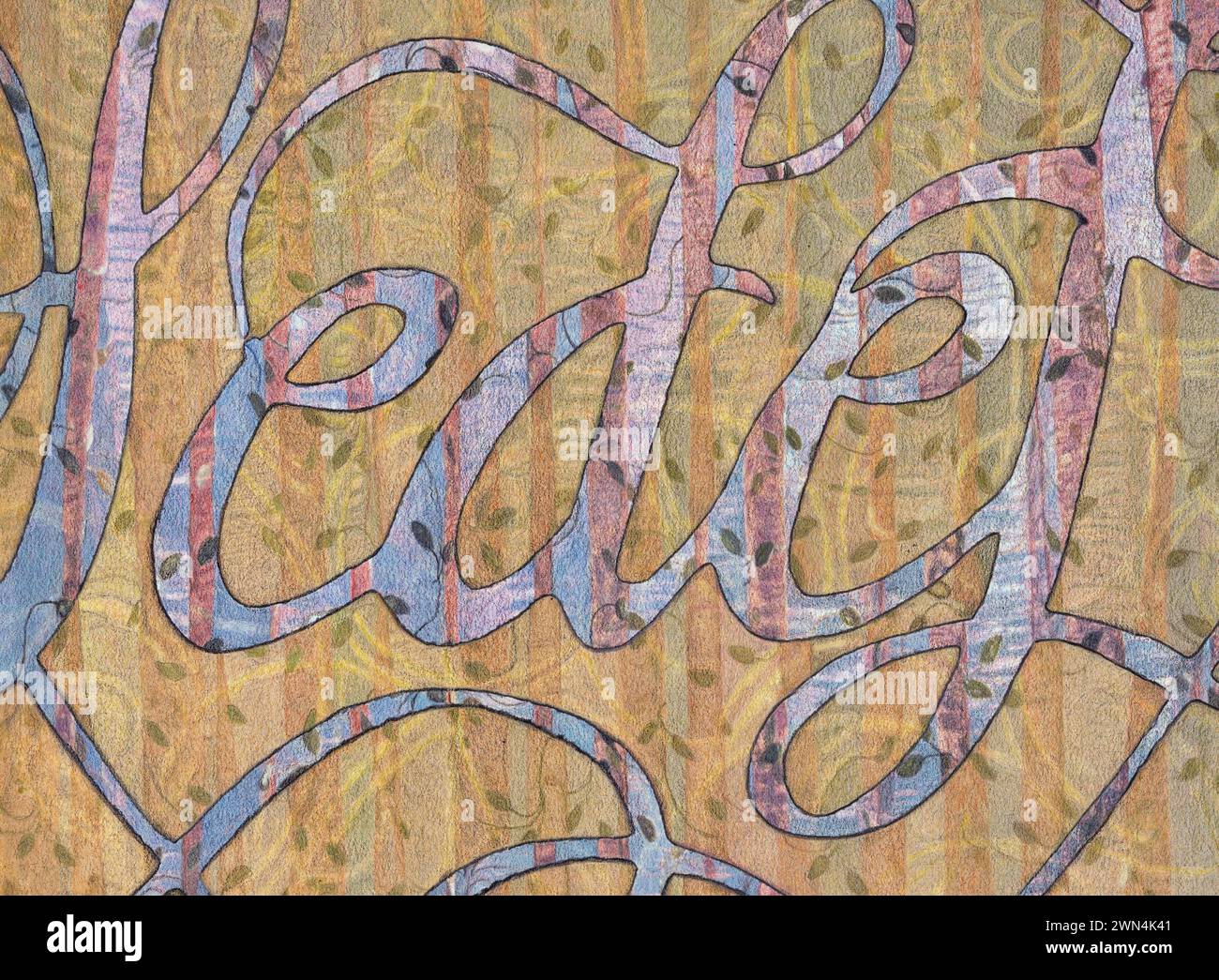 Foto-Illustration-Detail einer mit Schablonenkalligraphie gefertigten Buchstabenfolge. Stockfoto