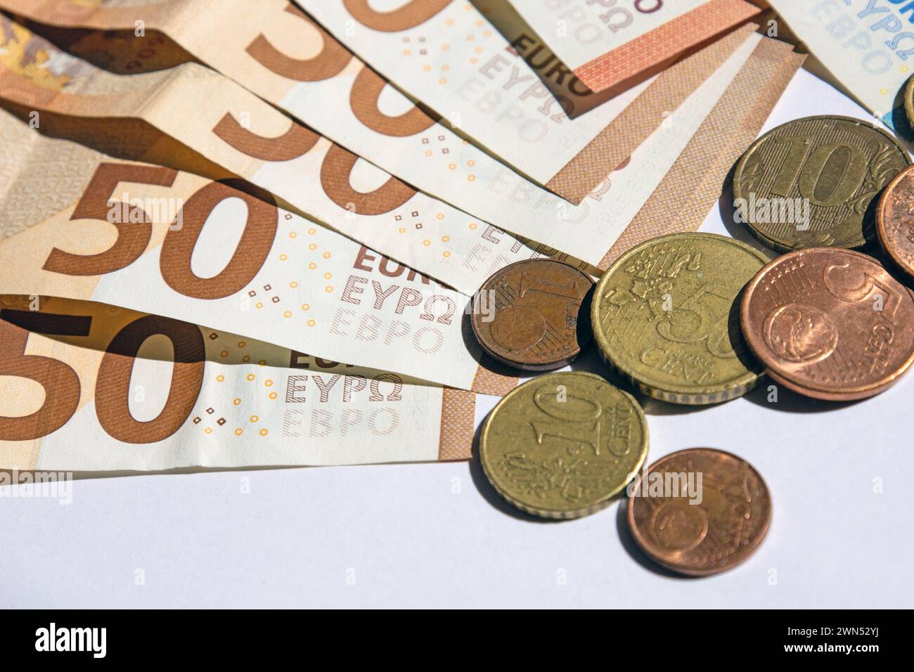 Euro-Banknoten Europäisches Geld. Wirtschaft und Banken Europas. Stockfoto