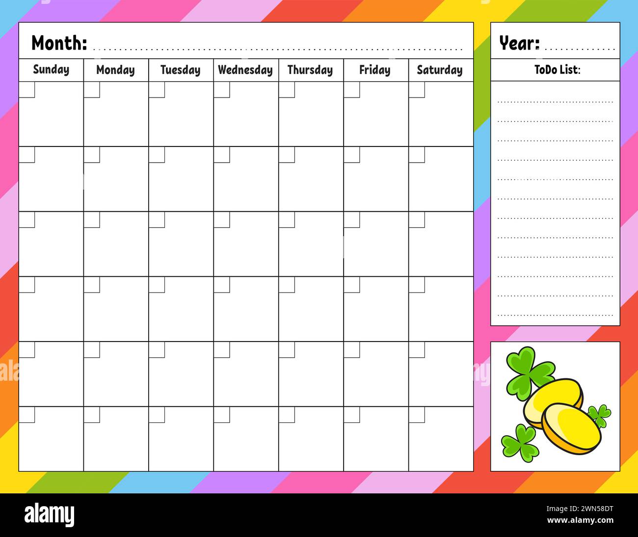 Wochenplaner. Bunte leere druckbare Vorlage. Vektorabbildung. Stock Vektor