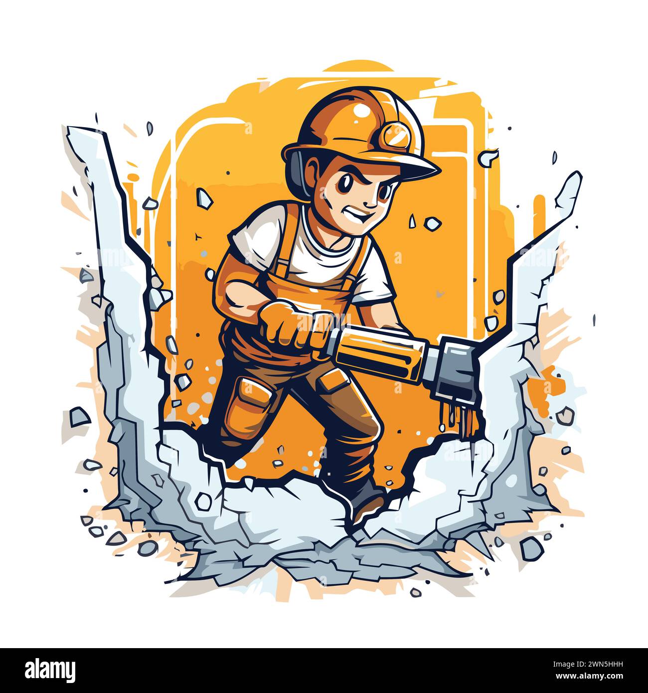 Vektorillustration eines Bauarbeiters mit einem Schweißbrenner im Loch. Stock Vektor