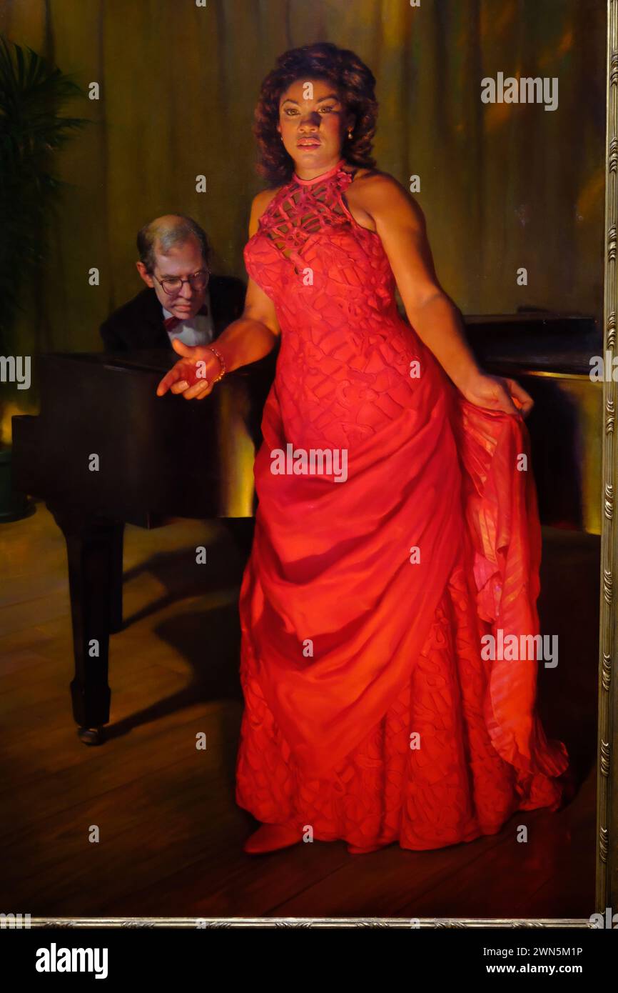 Eine geschlossene Ansicht der Ölmalerei des Recitals (Portrait of Denyce Graves und Marc Mostovoy) in der National Portrait Gallery. Smithsonian American Art Museum. Washington D.C. USA Stockfoto