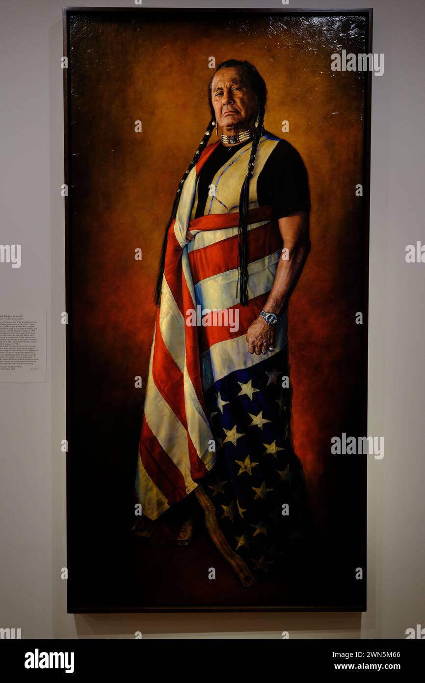 Porträt von Russell bedeutet von Bob Coronato Ausstellung in der National Portrait Gallery, Washington DC.USA Stockfoto