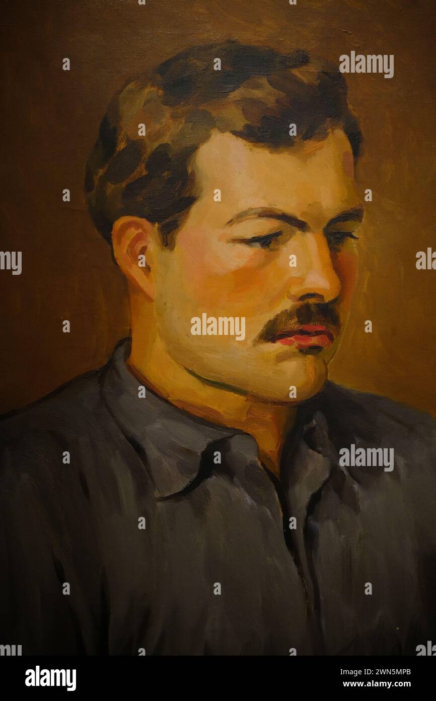 Das Porträt von Ernest Hemingway, gemalt 1930 vom US-amerikanischen Künstler Henry Strater, wird in der National Portrait Gallery in Washington DC.USA ausgestellt Stockfoto
