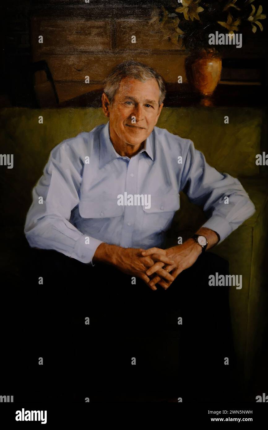 Das Porträt von George W. Bush wird in der Ausstellung der amerikanischen Präsidenten in der National Portrait Gallery.Washington DC.USA gezeigt Stockfoto