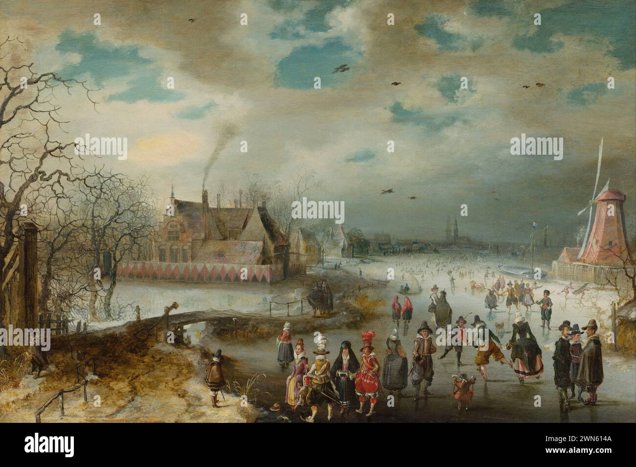 Van Breen Adam - Schlittschuhlaufen auf dem gefrorenen Fluss Amstel (1611) Stockfoto