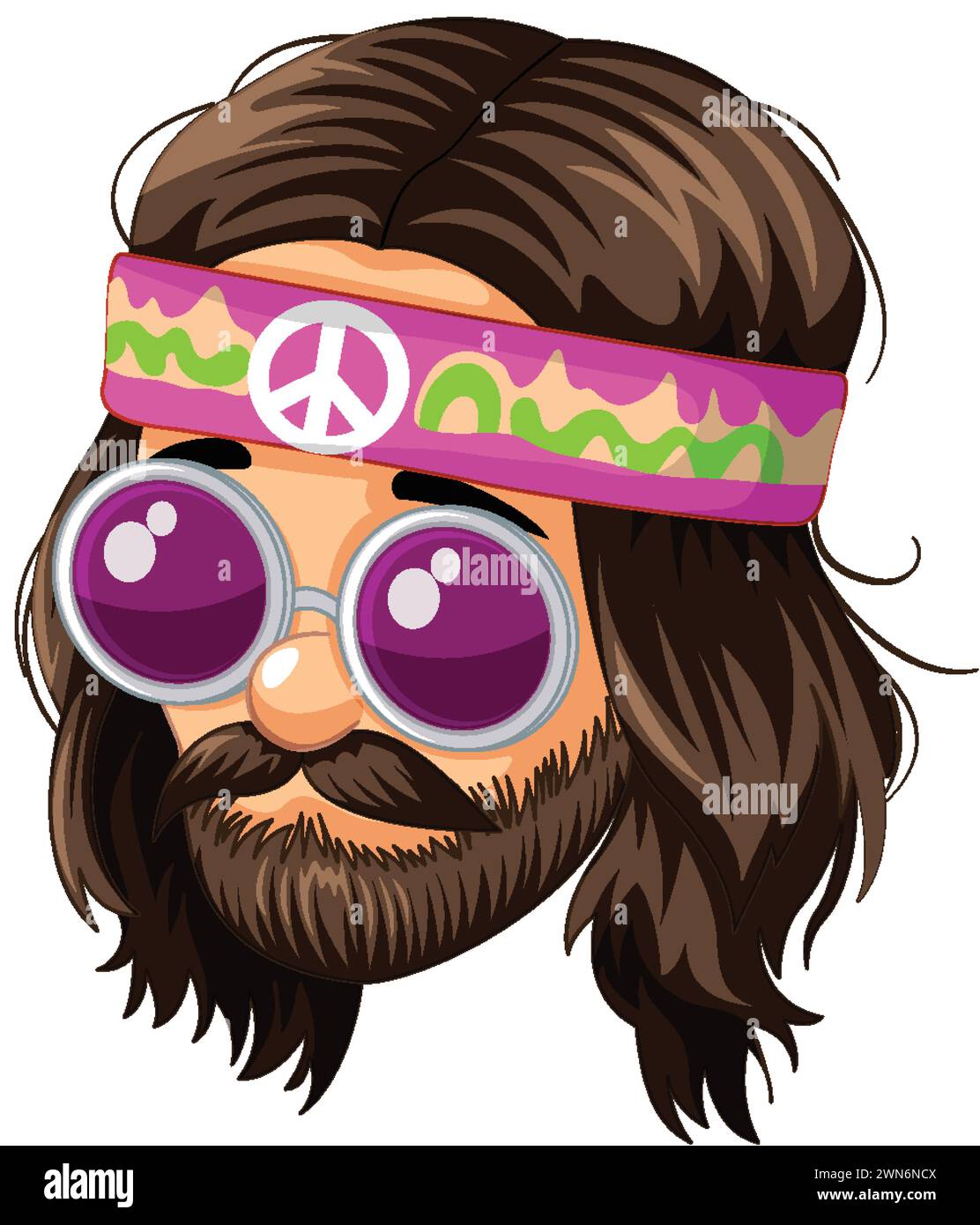 Bunte Illustration eines Hippies mit Friedensbrille. Stock Vektor