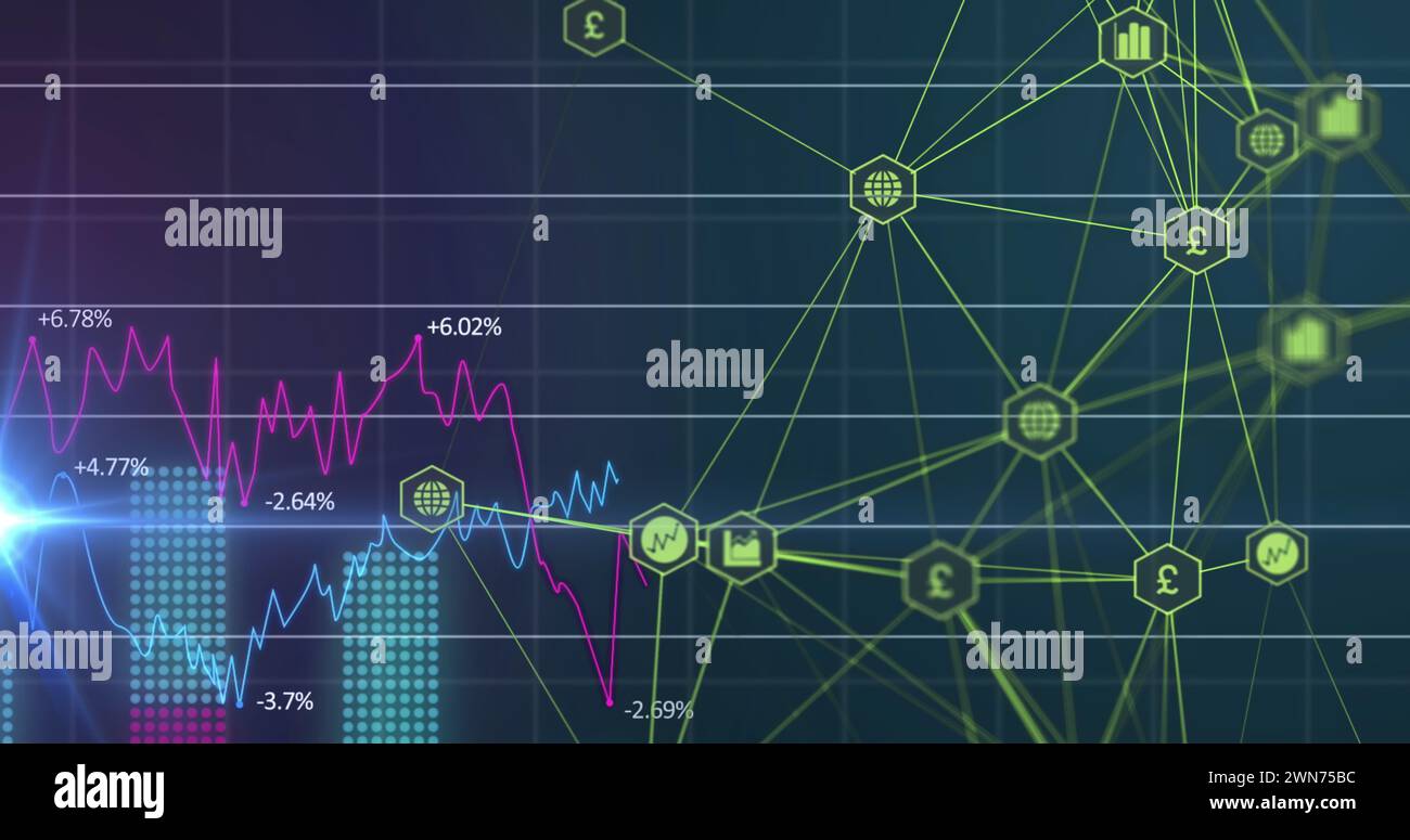 Abbildung des Netzes von Verbindungen über Diagrammen Stockfoto