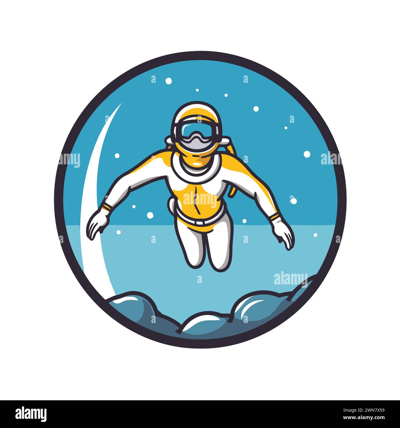 Astronaut im Weltraumanzug, der im Ozean schwimmt. Vektorabbildung. Stock Vektor