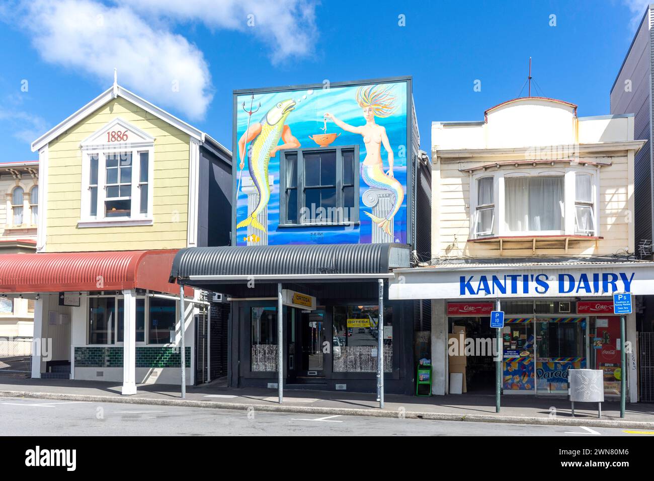 Historische Geschäfte, Majoribanks Street, Mt Wellington, Wellington, Neuseeland Stockfoto
