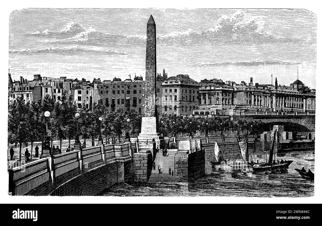 London: Obelisk on Thames Quay, (Enzyklopädie, 1893), London: Obelisk am Themsekai, London: Obélisque sur le quai de la Tamise Stockfoto
