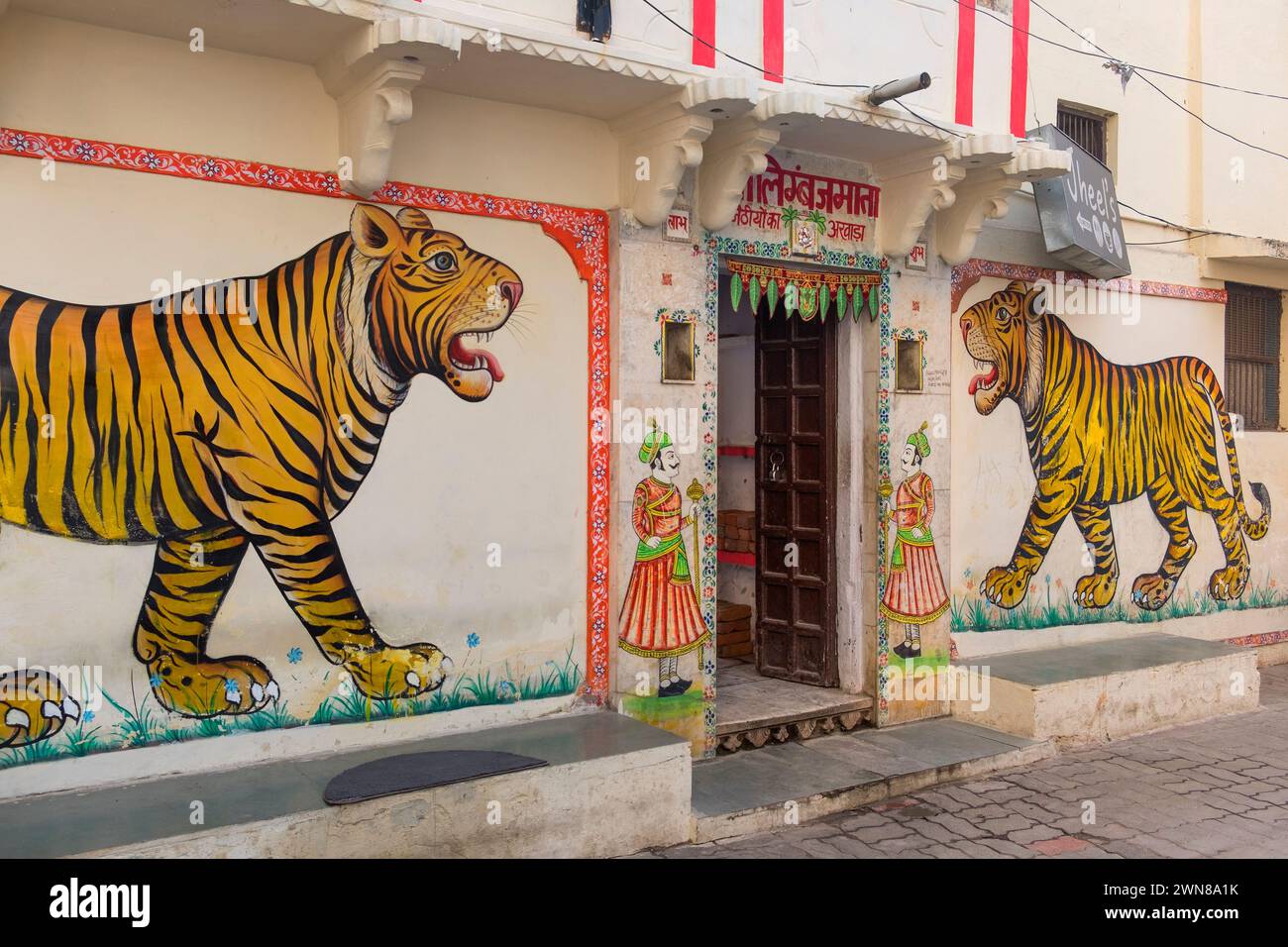 Tiger Wandmalereien Udaipur Rajasthan Indien Stockfoto