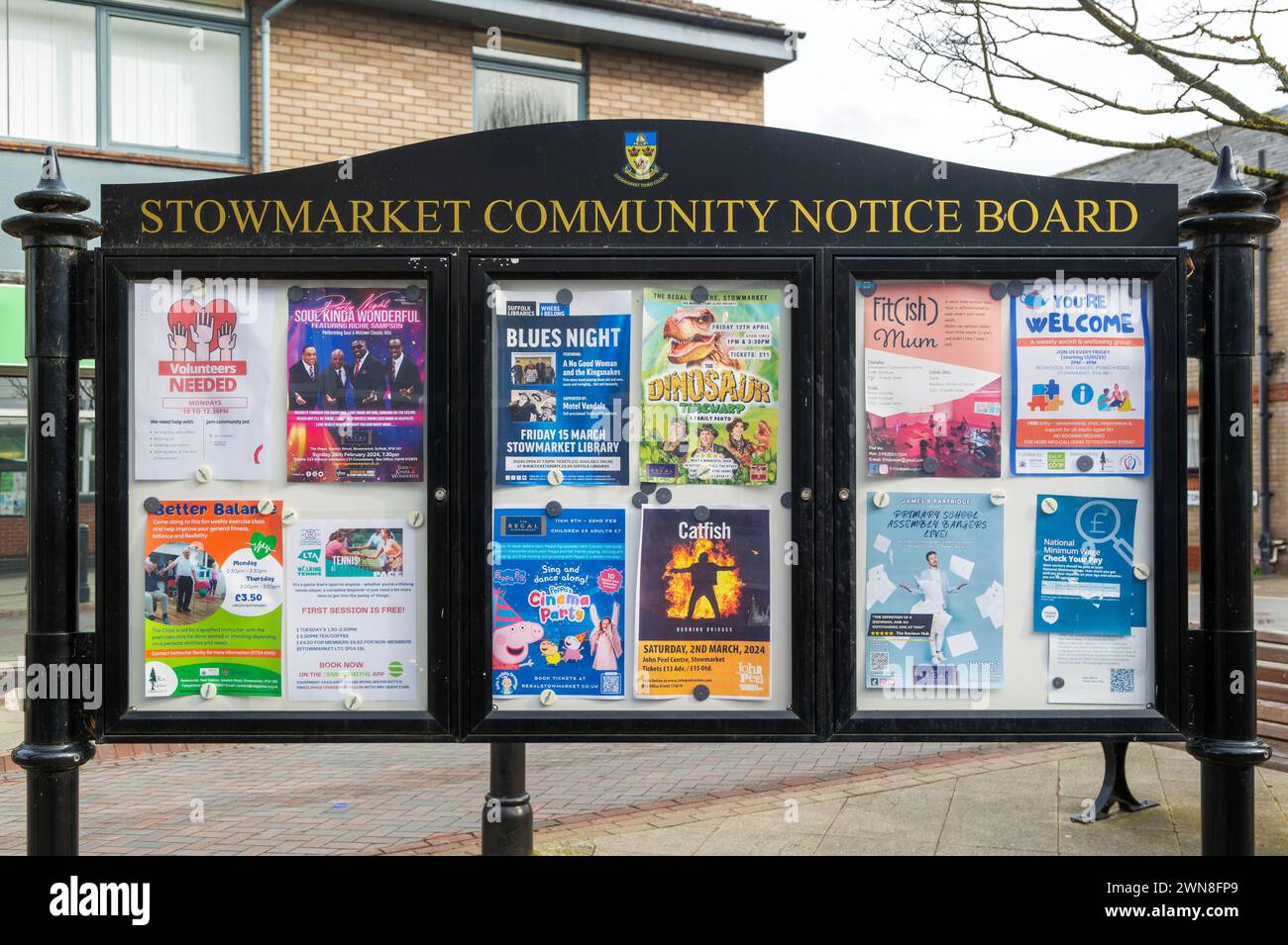 Community Notice Board, Stowmarket, Suffolk, England, Großbritannien Stockfoto