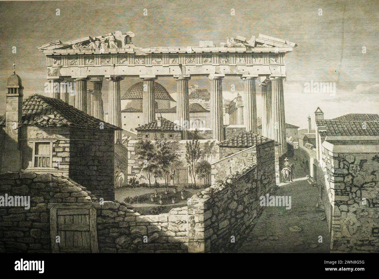 Ansicht des Parthenon aus dem Osten von James Stuart (1713–1788), Nicjolas Revett (1720–1804) - Zeichnung im gedruckten Buch 1787, London Stockfoto