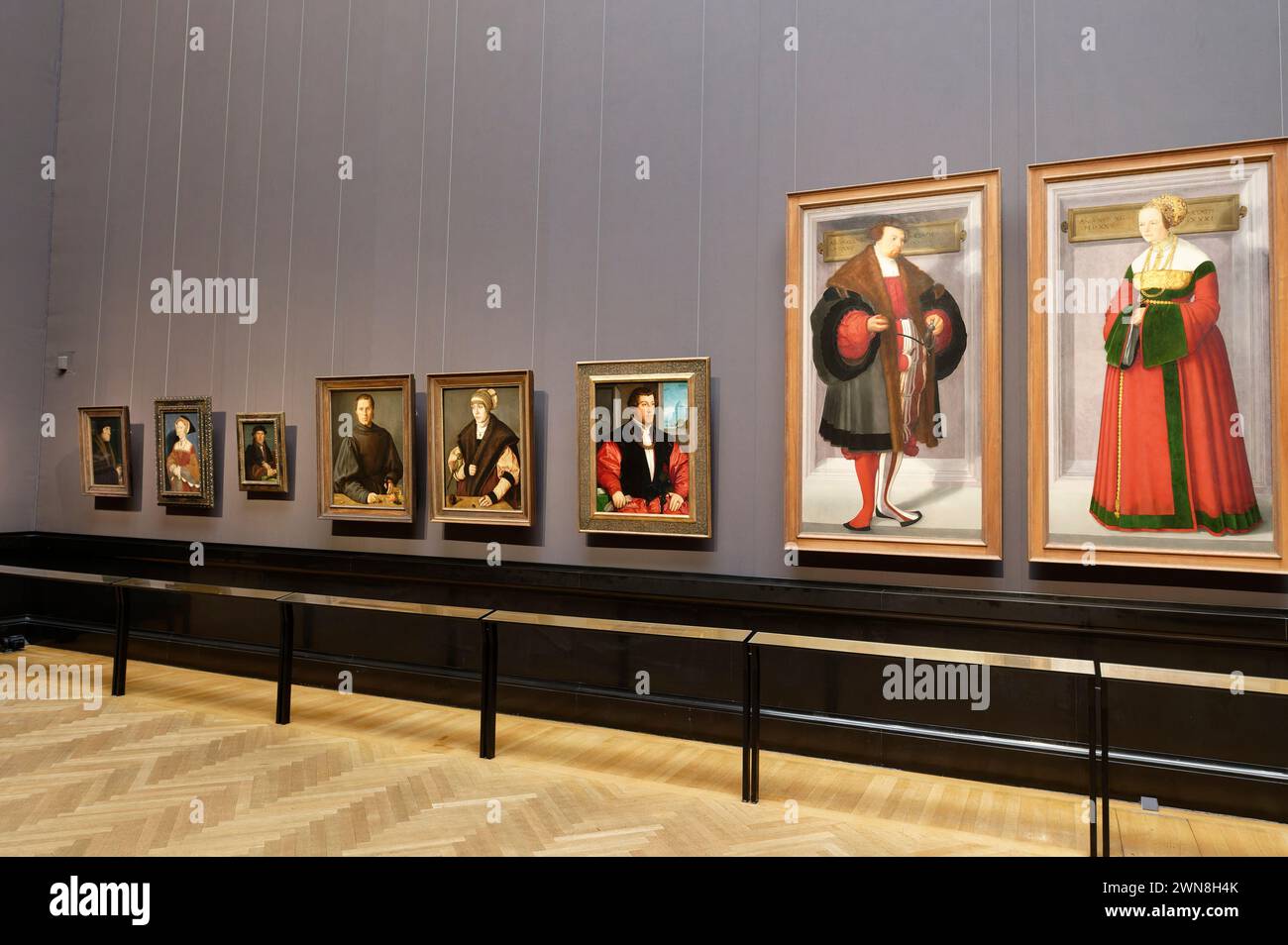 Wien, Österreich. Die Bildergalerie des Kunsthistorischen Museums Wien (KHM). Christoph Amberger, Porträt eines Mannes, Porträt einer Frau (ganz rechts) Stockfoto