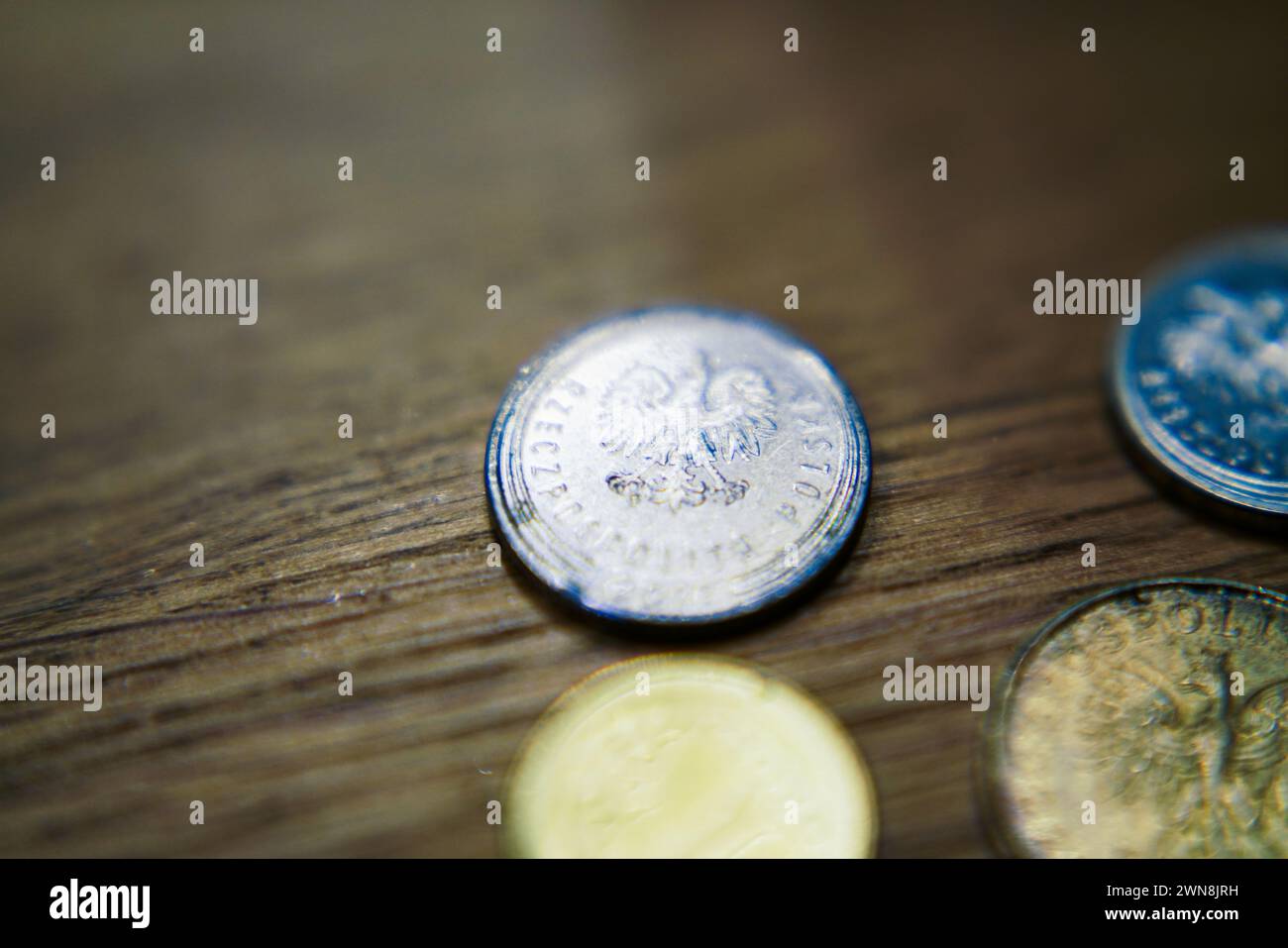 Polnische Münzen. Erstellung von Finanzplänen Stockfoto