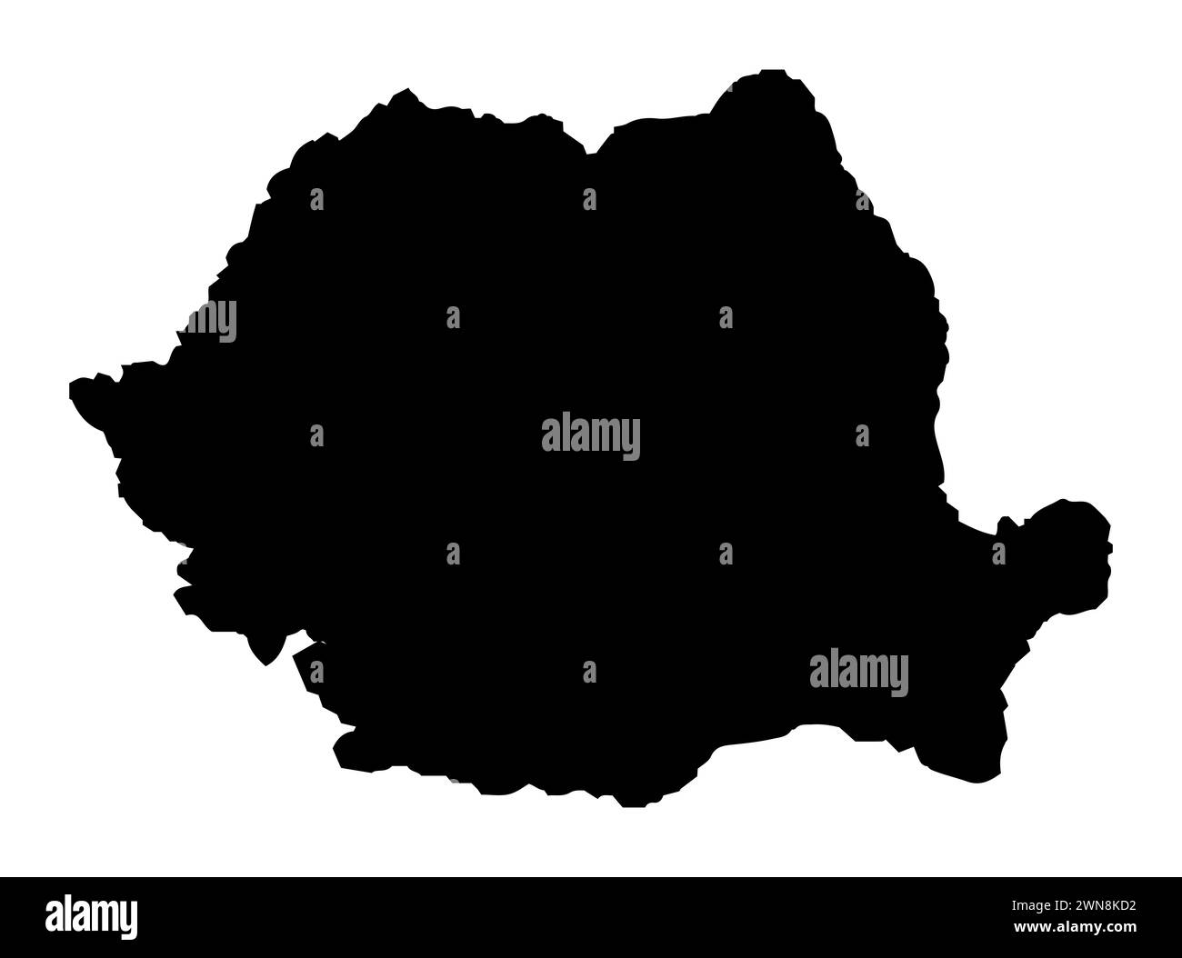 Umrisse die Silhouettenkarte Rumäniens auf weißem Hintergrund Stockfoto