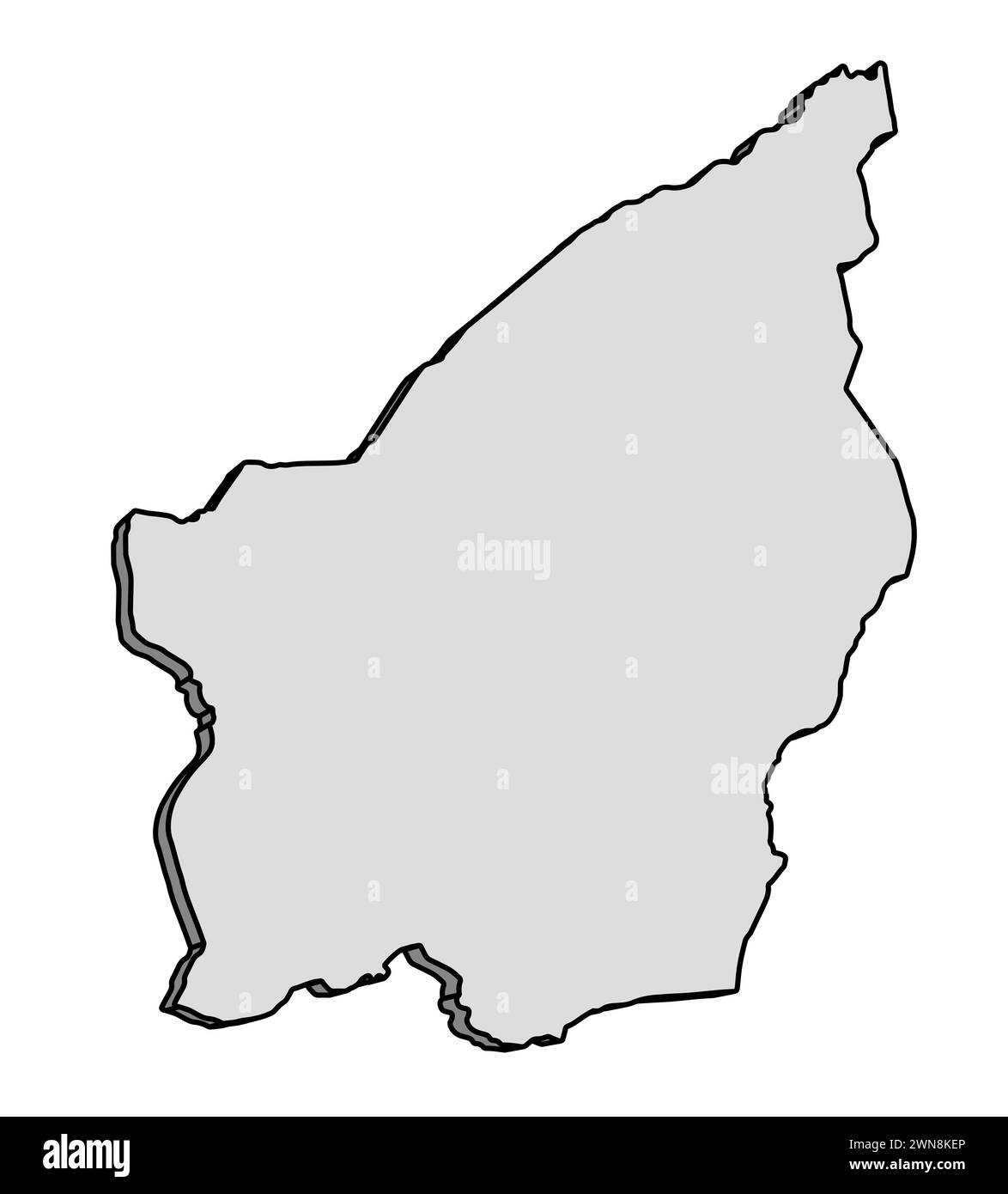 Umreißen Sie die 3D-Silhouettenkarte von San Marino auf einem weißen Hintergrund Stockfoto