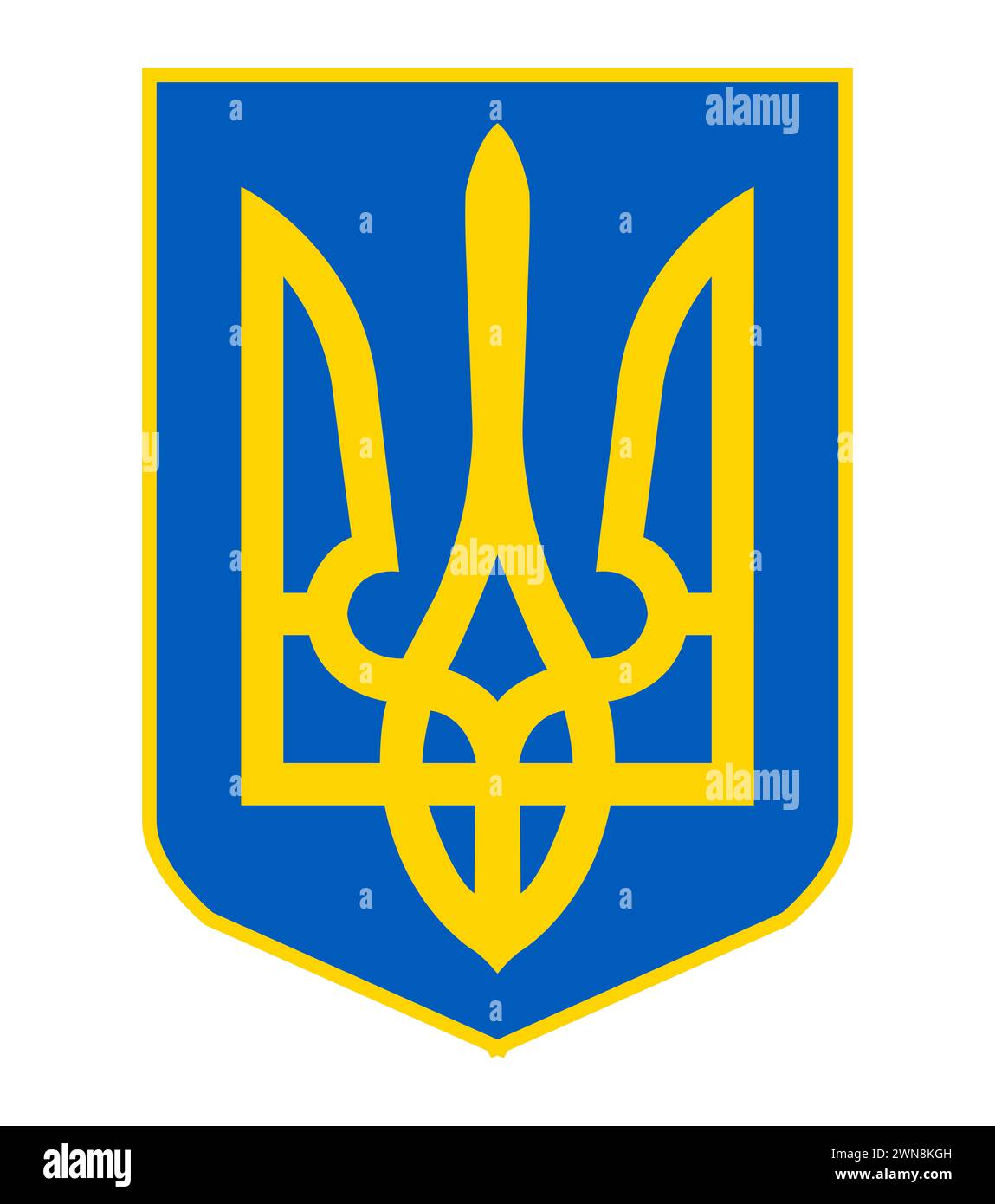Das Wappenschild der Ukraine in blau und gelb Stockfoto