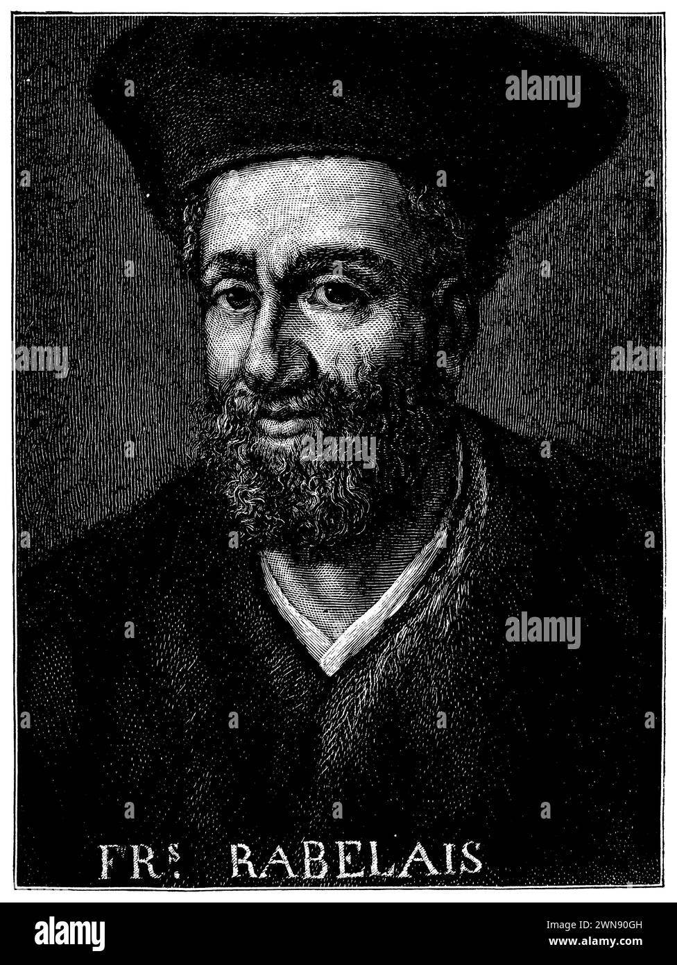 Francois Rabelais (um 1494/1483-1553), französischer Arzt und Schriftsteller, nach einem Ölgemälde (16. Jahrhundert), in der Bibliothek zu Genf, (literarisches Geschichtsbuch, 1900), Francois Rabelais (um 1494/1483-1553), französischer Arzt und Schriftsteller, nach einem Ölgemälde (16. Jahrhundert), in der Bibliothek zu Genf, Francois Rabelais (um 1494/1483-1553), médecin et édecin et écrivain Francois, Francois, Francois Rabelais d'après une peinture à l'huile (XVIe siècle), à la bibliothèque de Genève Stockfoto