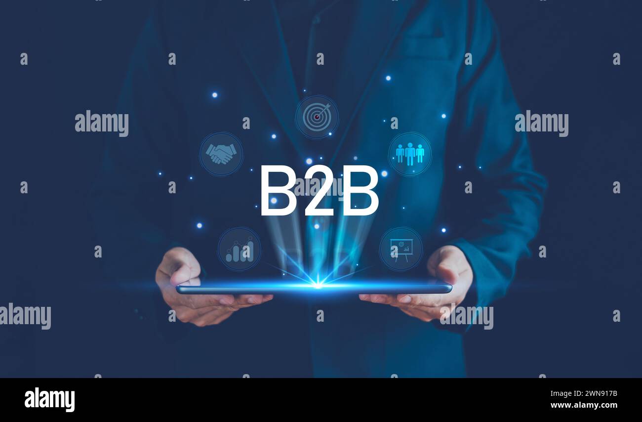 B2B-Marketing, Business to Business, E-Commerce, Unternehmen, Marktforschung, Geschäftsentwicklung, E-Commerce-Unternehmen, Digital Marketing, Business ac Stockfoto
