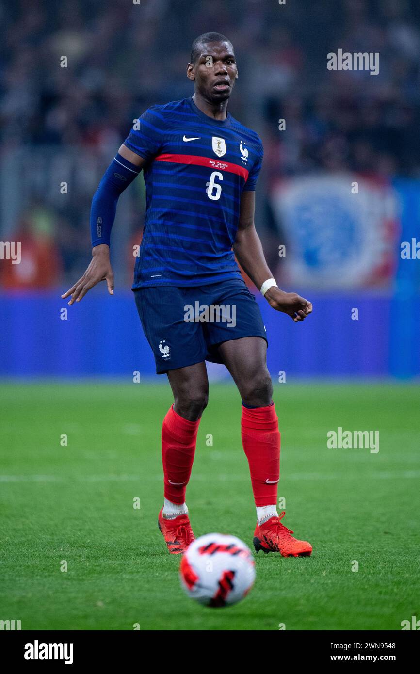 Paul Pogba von Frankreich während des internationalen Freundschaftsspiels zwischen Frankreich und der Elfenbeinküste am 25. März 2022 im Orange Velodrome in Marseille. (Pho Stockfoto