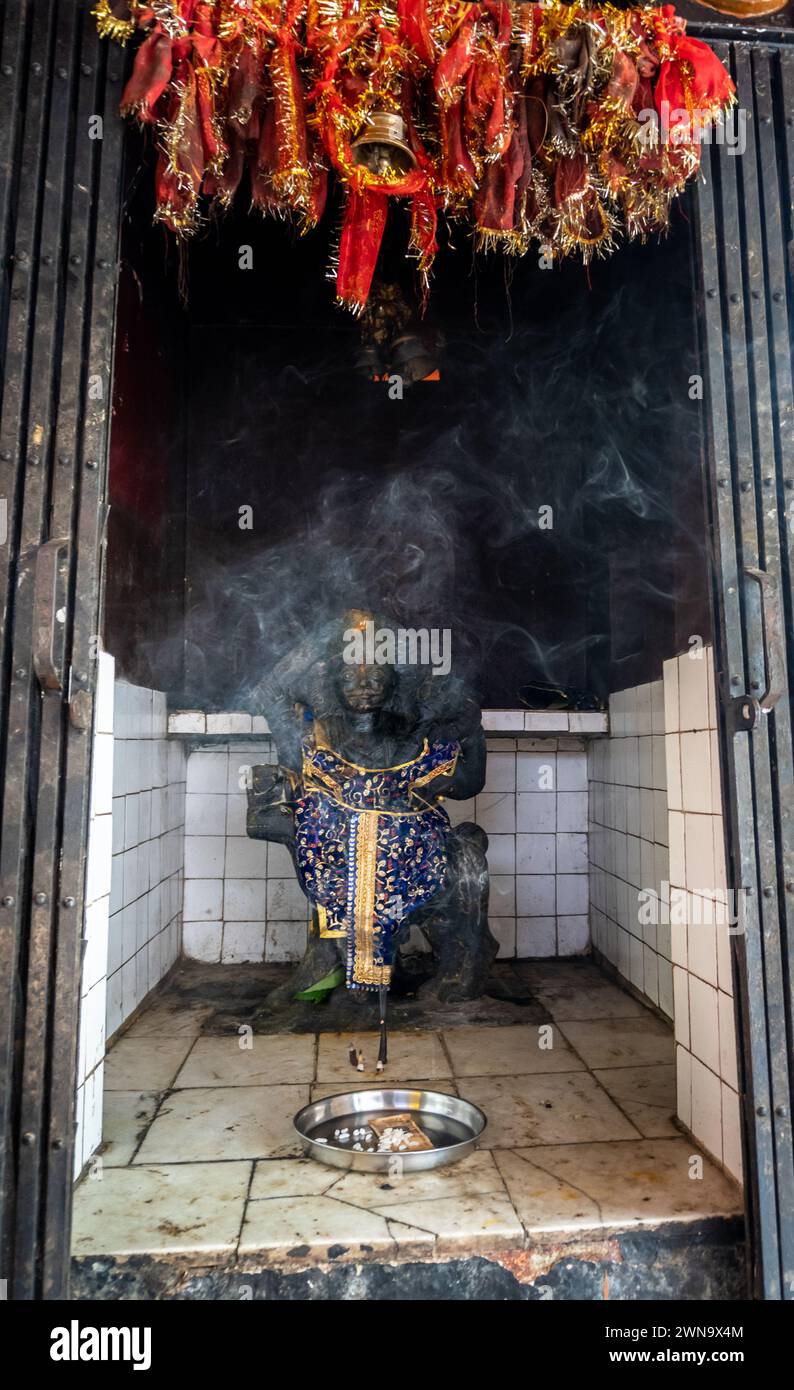 Februar 2024, Uttarakhand Indien. Dhavdi Mata Skulptur: Hindu-Gottheit reitet auf einem Rhinozeros Stockfoto