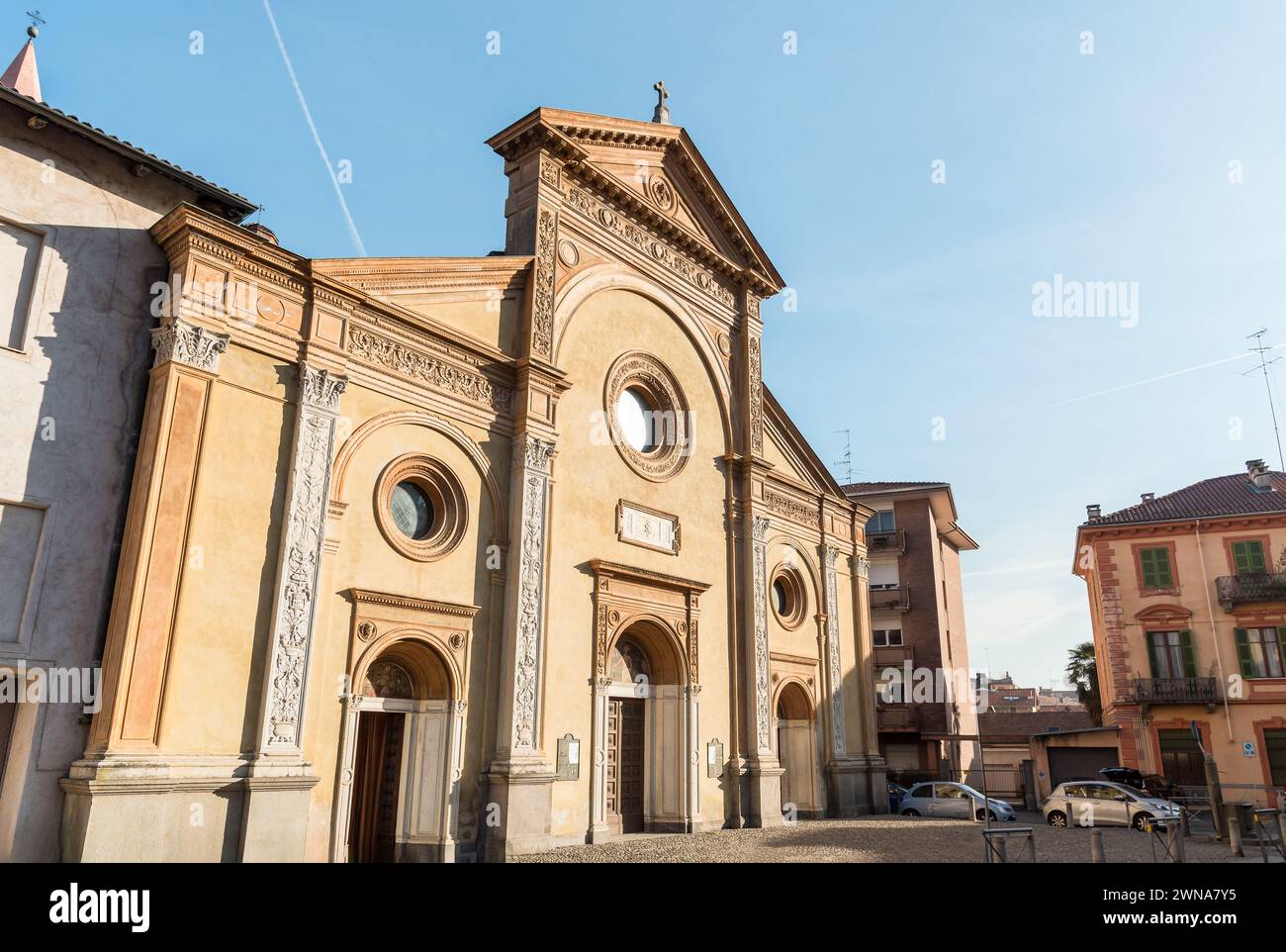 Blick auf die Basilika San Sebastiano im Zentrum von Biella, Piemont, Italien Stockfoto