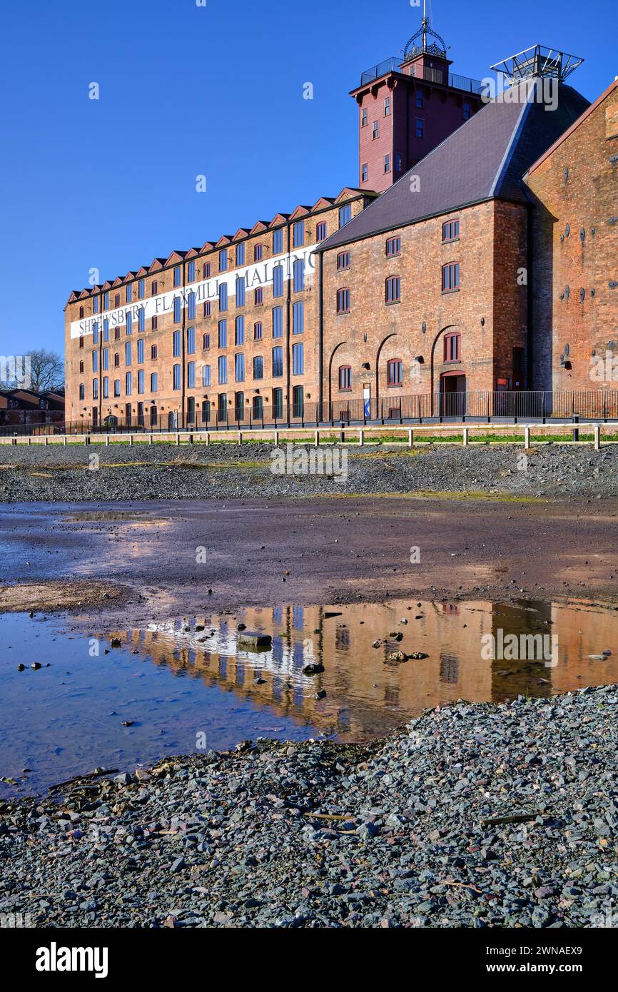 Ditherington Flax Mill, das weltweit erste Eisenrahmengebäude in Shrewsbury, Großbritannien Stockfoto