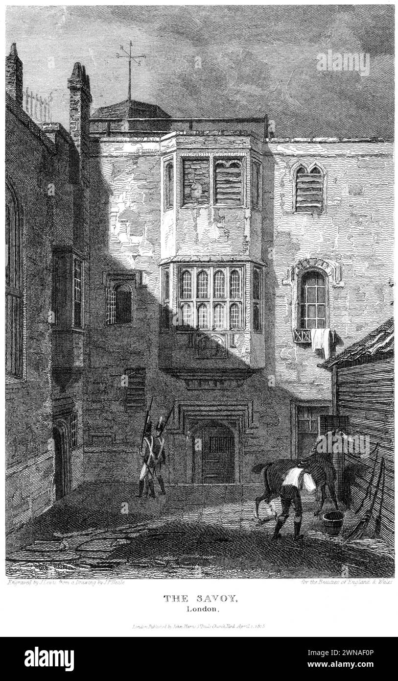 Ein Kupferstich mit dem Titel The Savoy, (Savoy Chapel) London UK scannt in hoher Auflösung aus einem um 1815 erschienenen Buch. Urheberrechtlich geschützt. Stockfoto