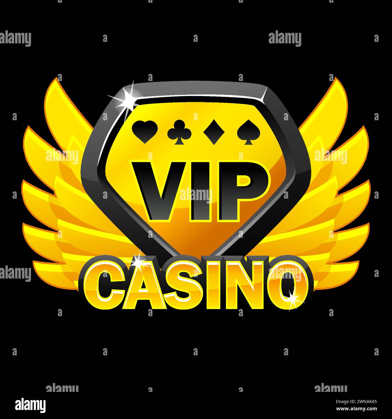 Icon VIP-Kasino mit goldenen Flügeln. Casino mit Diamantensymbol Stock Vektor