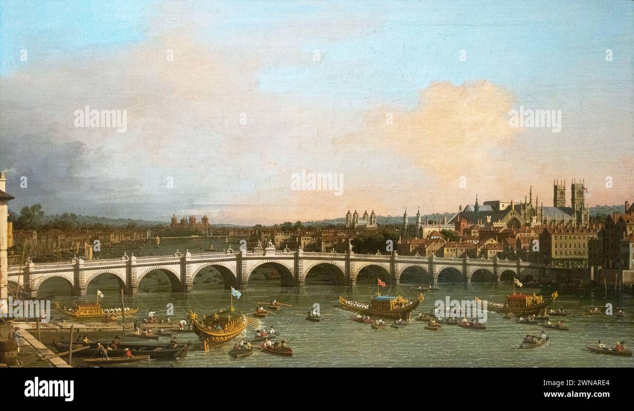 Giovanni Antonio Canal oder Canaletto Painting UK; Landschaftsmalerei; „Westminster Bridge, London from the North“, um 1750. London und die Themse Stockfoto