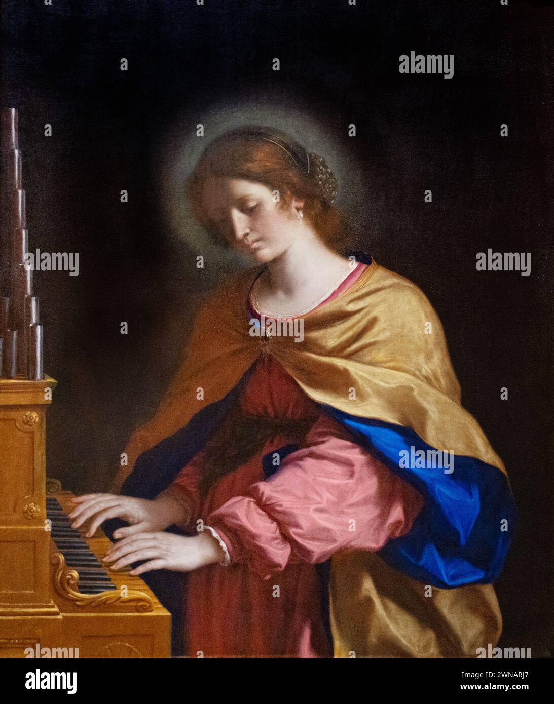 Giovanni Francesco Barbieri, alias Guercino-Gemälde; „Saint Cecilia“, 1649; Schutzpatron der Musik; italienischer Barockmaler aus dem 17. Jahrhundert, 1591-1666 Stockfoto