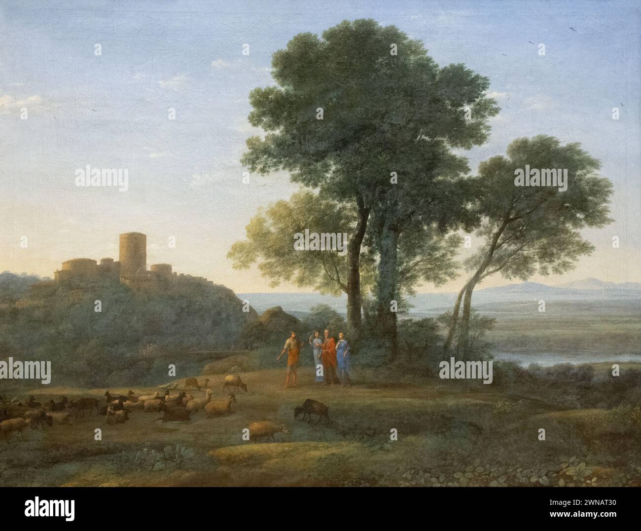 Claude Lorrain Gemälde: Jacob mit Laban und seinen Töchtern 1676. 17. Jahrhundert französischer Landschaftsmaler des Barock, 1600er Jahre Stockfoto