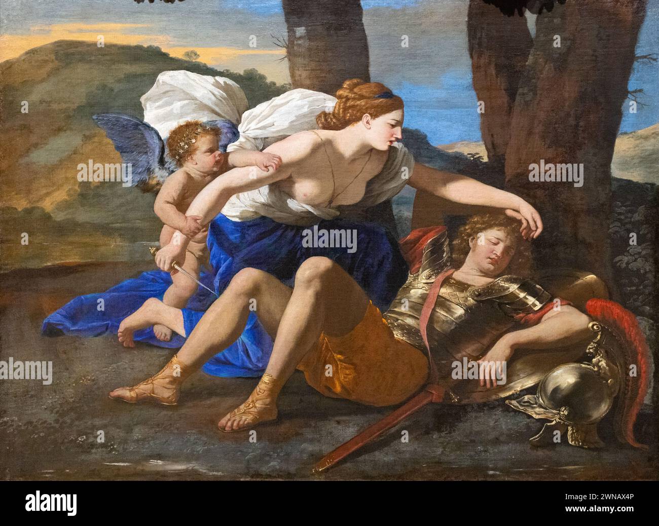 Nicolas Poussin Malerei; 'Rinaldo und Almida', 1628-30. (Szene aus dem Epos „Gerusalemme Liberata“ von Torquato Tasso, 1581). Kunst des 17. Jahrhunderts. Stockfoto