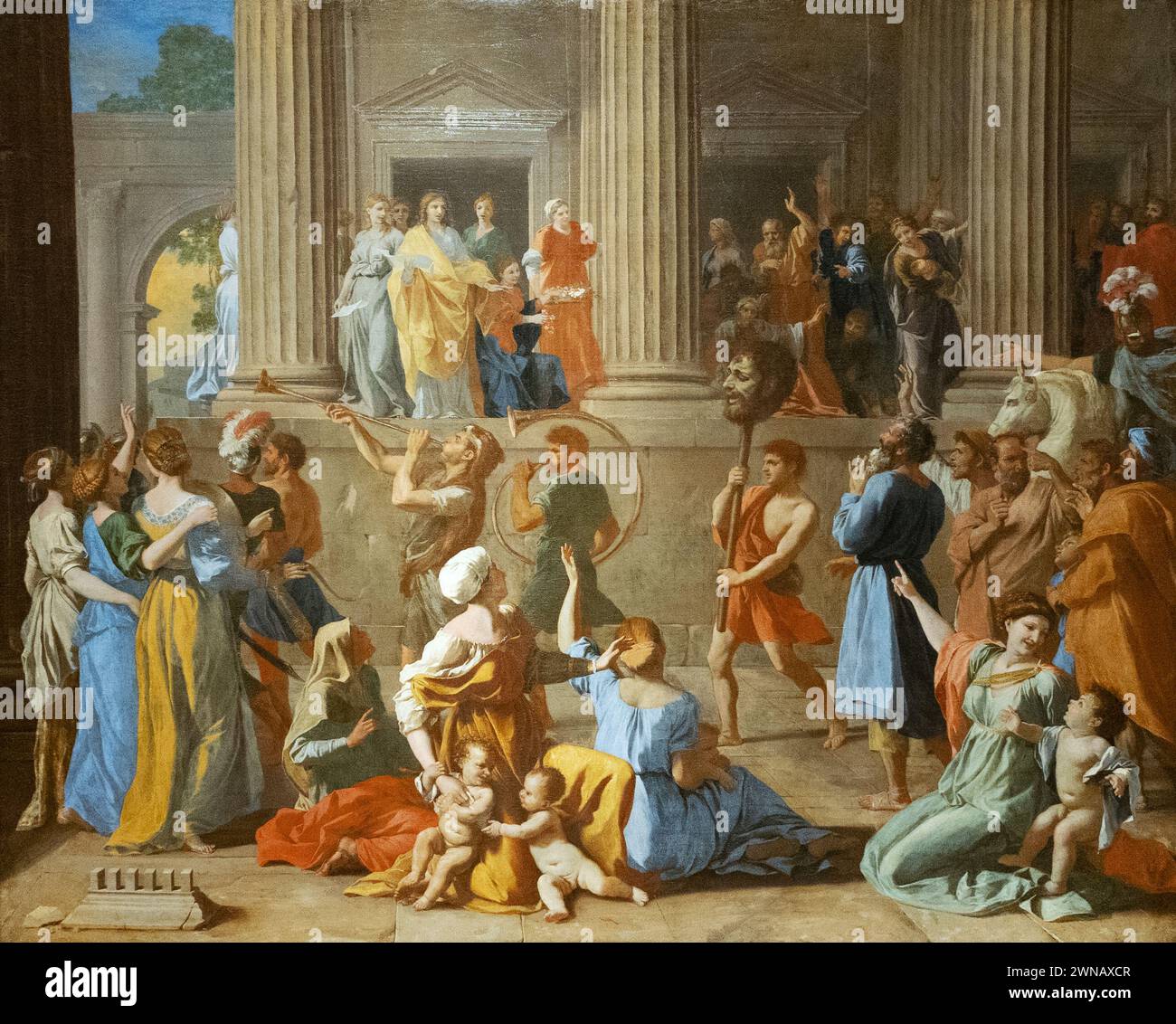 Nicolas Poussin Gemälde „der Triumph Davids“. 1631-33; David und Goliath. David kam mit dem Kopf von Goliath nach Jerusalem. Malerei aus dem 17. Jahrhundert Stockfoto
