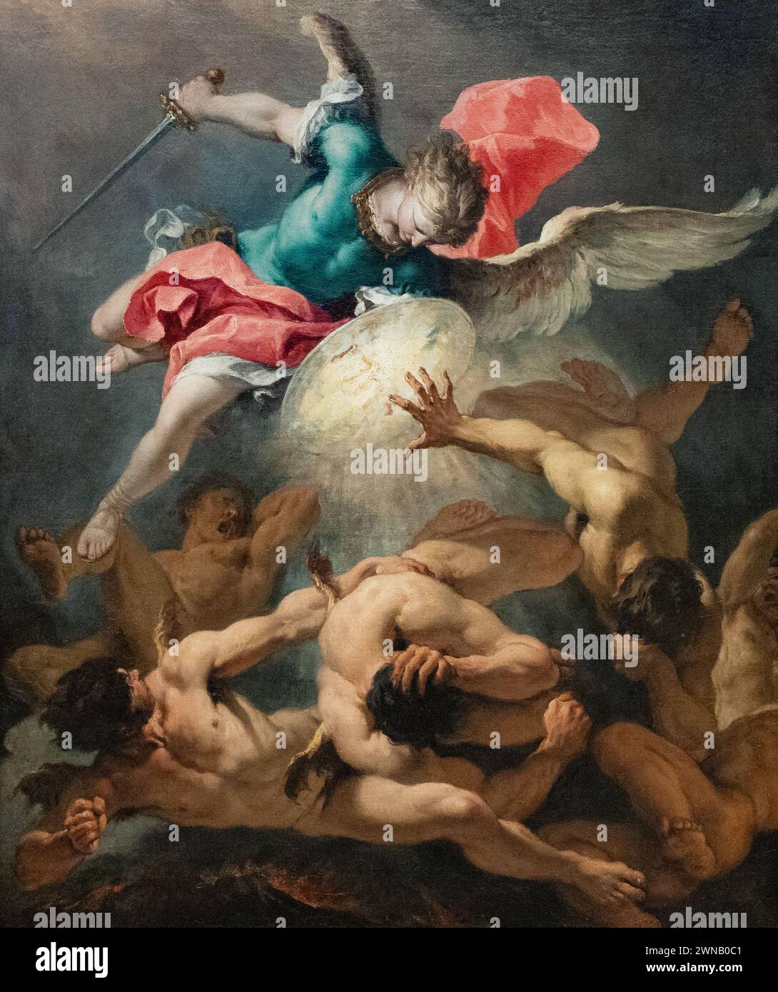 Sebastiano Ricci Gemälde; „der Fall der Rebel-Engel“, 1717-18; 1700er Jahre – italienischer Künstler aus dem 18. Jahrhundert der Barockschule von Venedig Stockfoto