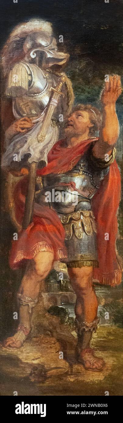 Sir Peter Paul Rubens, Gemälde „Romulus, der eine Trophäe aufbaut“, 1625–7; Romulus feiert einen Sieg über König Acron. Flämischer Maler, 1577-1640 Stockfoto