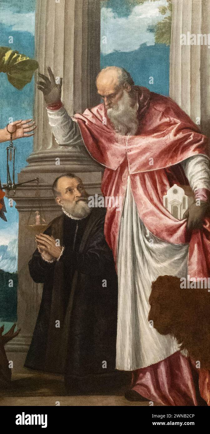 Paolo Veronese Gemälde; 'Heiliger Jerome mit Girolamo Petrobelli', C1563. Italienischer Renaissance-Maler mit Sitz in Venedig, 1528–88; Maler des 16. Jahrhunderts. Stockfoto