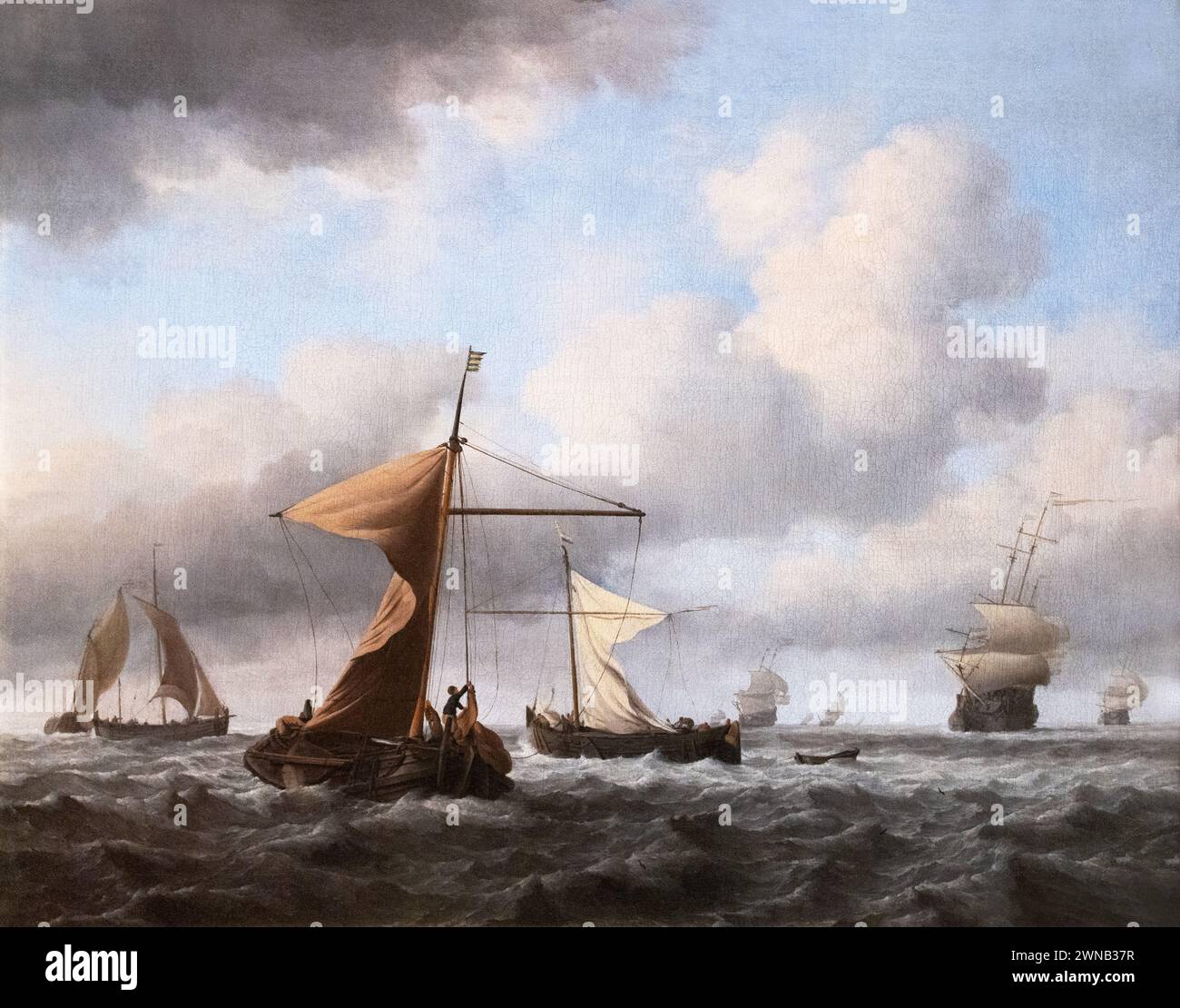 Willem van de Velde das jüngere Gemälde; „Eine lebendige Brise“, um 1665 Meereslandschaft; niederländischer Meeresmaler und -Malerei, 1600er-17. Jahrhundert Stockfoto