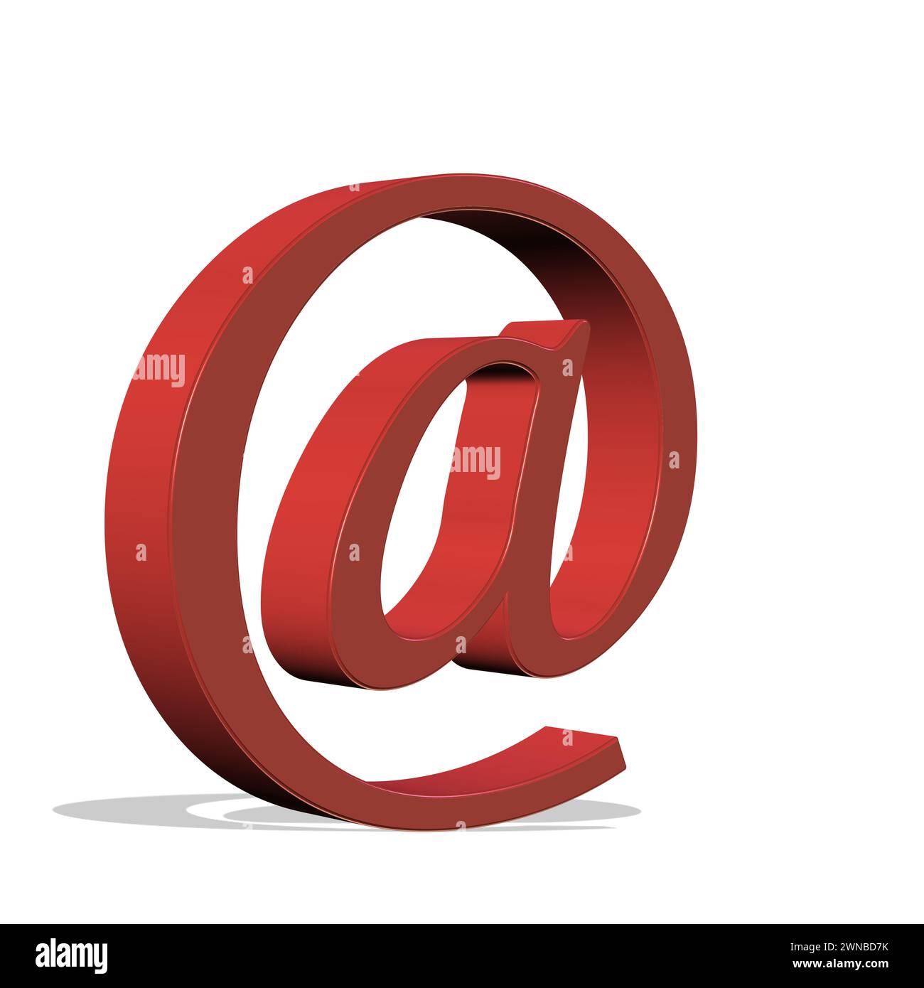 Rotes at-Symbol vor weißem Hintergrund, 3D-Illustration Stockfoto