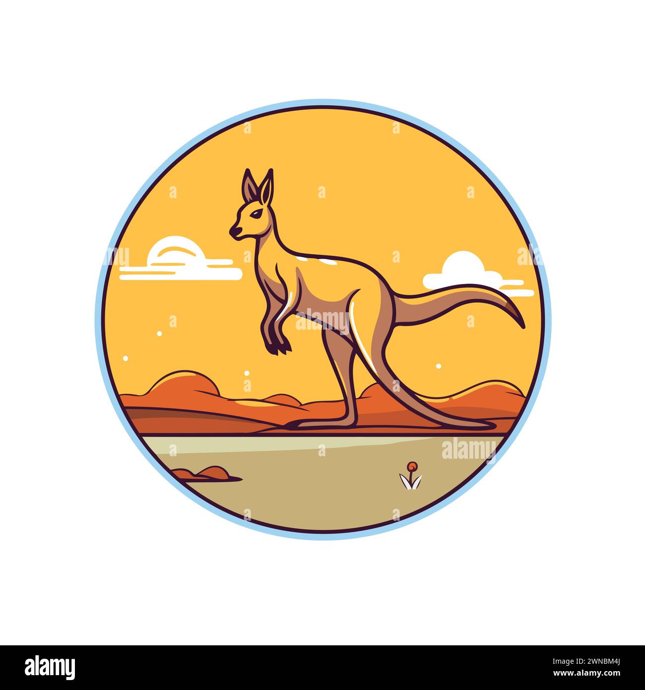 Känguru-Symbol. Vektorillustration des Känguruhs auf dem Hintergrund des Sonnenuntergangs. Stock Vektor