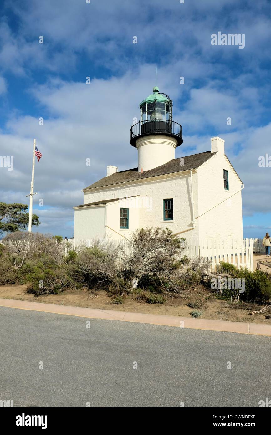 Old Point Loma Lighthouse am Cabrillo National Monument in San Diego, Kalifornien; erbaut 1855 und bis 1891 in Betrieb. Stockfoto