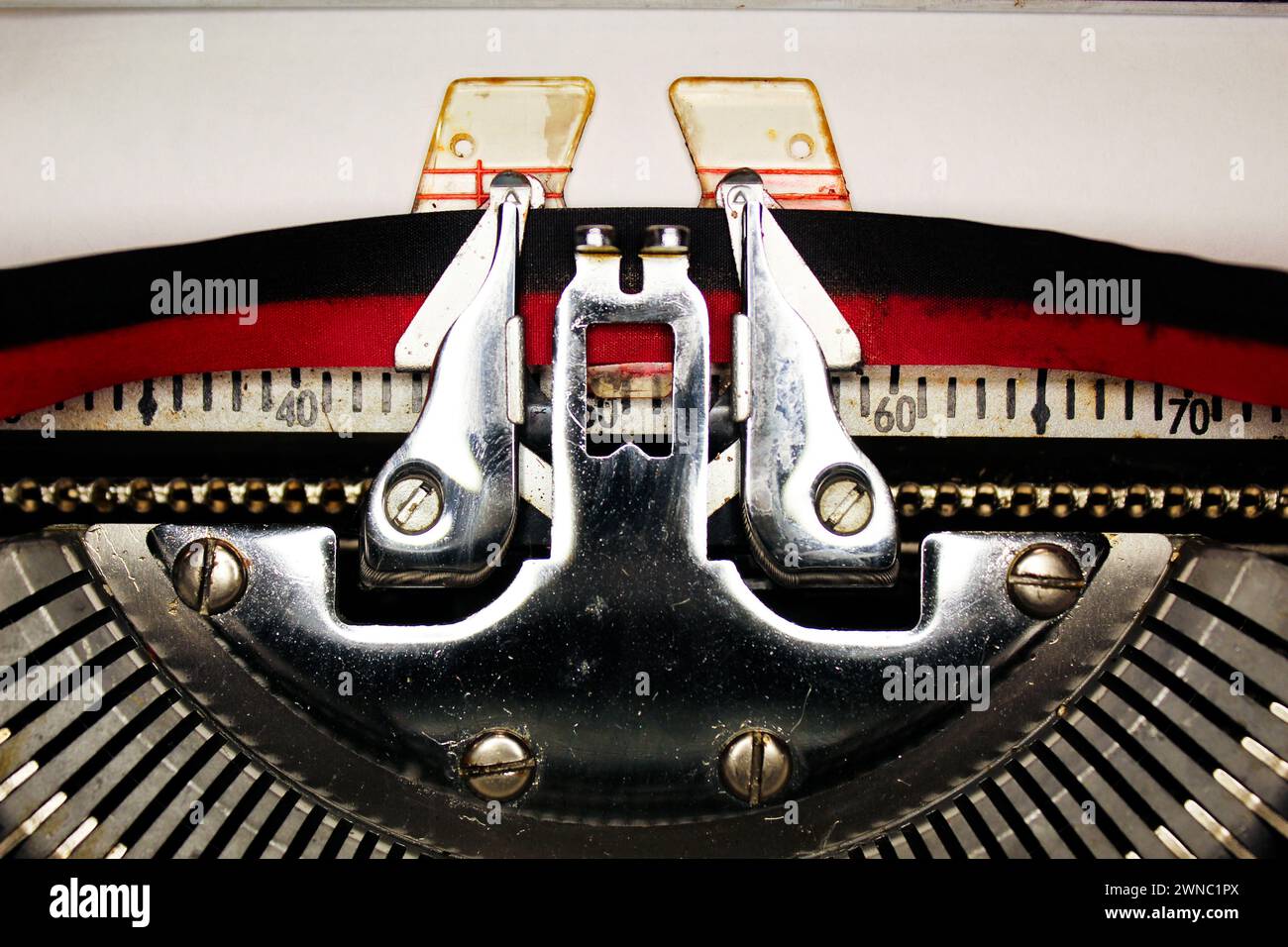 Nahaufnahme des Schreibmaschinenbandträgers. Stockfoto