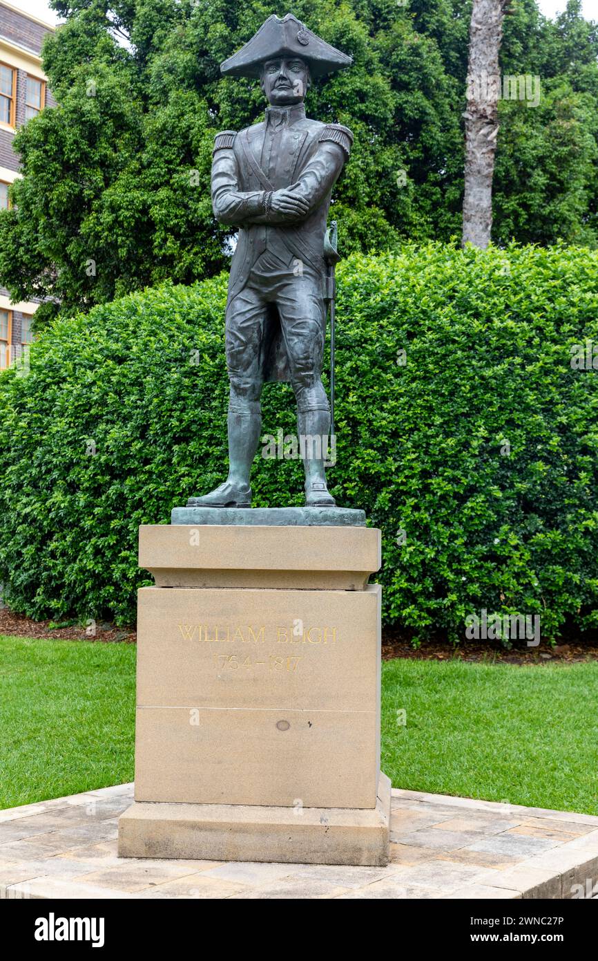 Statue von Vizeadmiral William Bligh, britischer Marineoffizier, Meuterei auf dem Kopfgeld und Gouverneur von New South Wales, im Felsengebiet von Sydney, Australien, Stockfoto