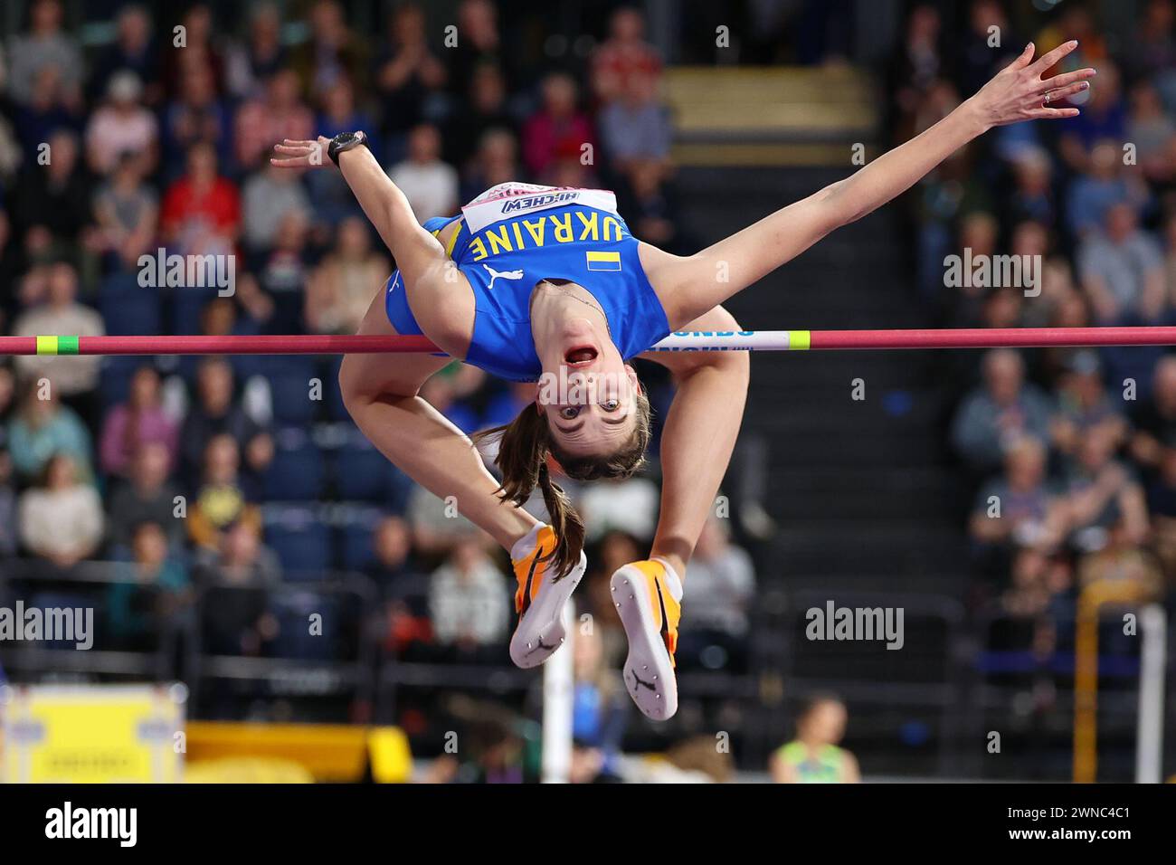 Yaroslava Mahuchikh (UKR, High Jump) während der Leichtathletik-Weltmeisterschaft 2024 in der Emirates Arena, Glasgow am Freitag, den 1. März 2024. (Foto: Pat Scaasi | MI News) Credit: MI News & Sport /Alamy Live News Stockfoto