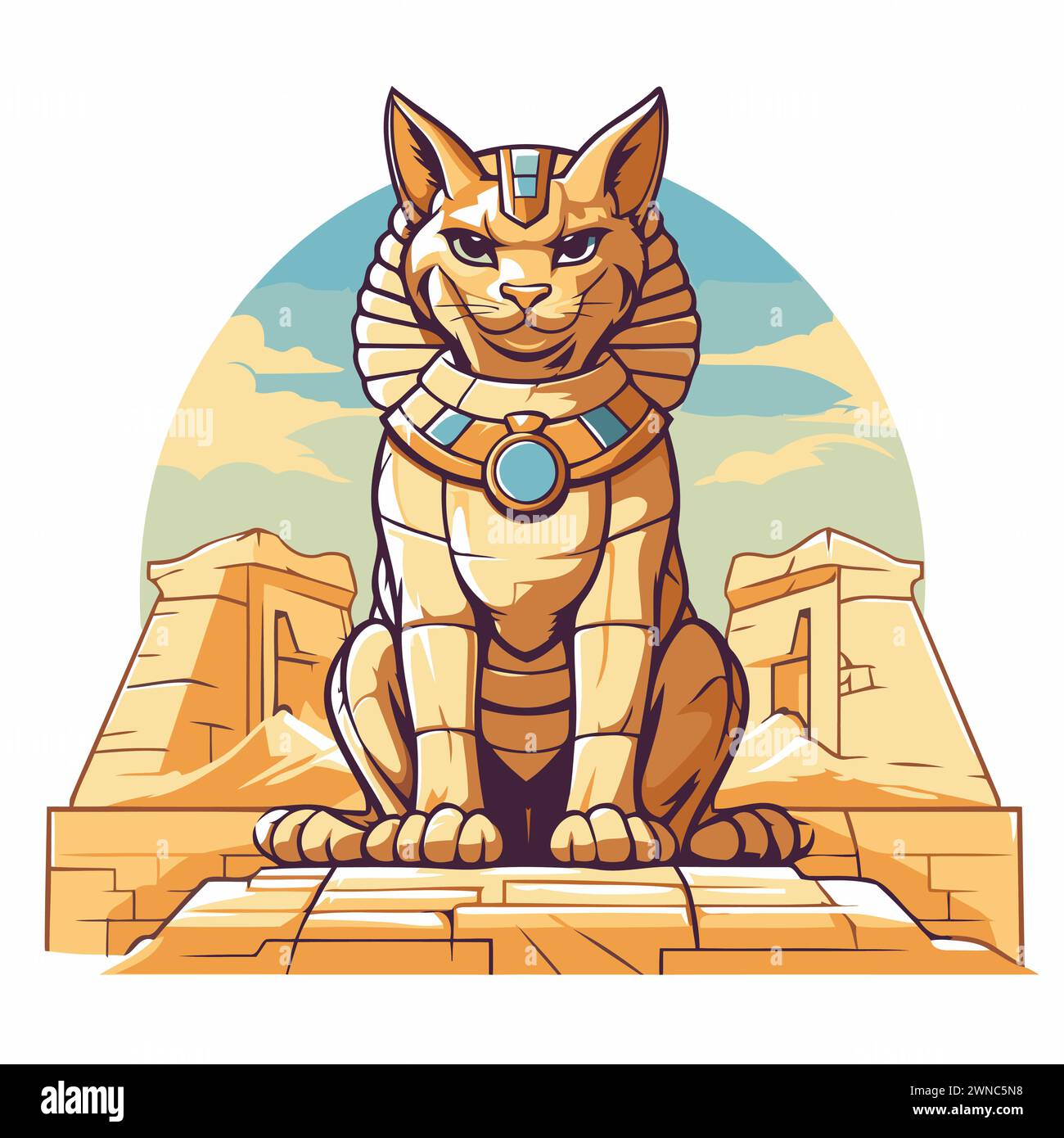 Ägyptische Katze in der antiken Stadt Luxor. Vektorabbildung Stock Vektor