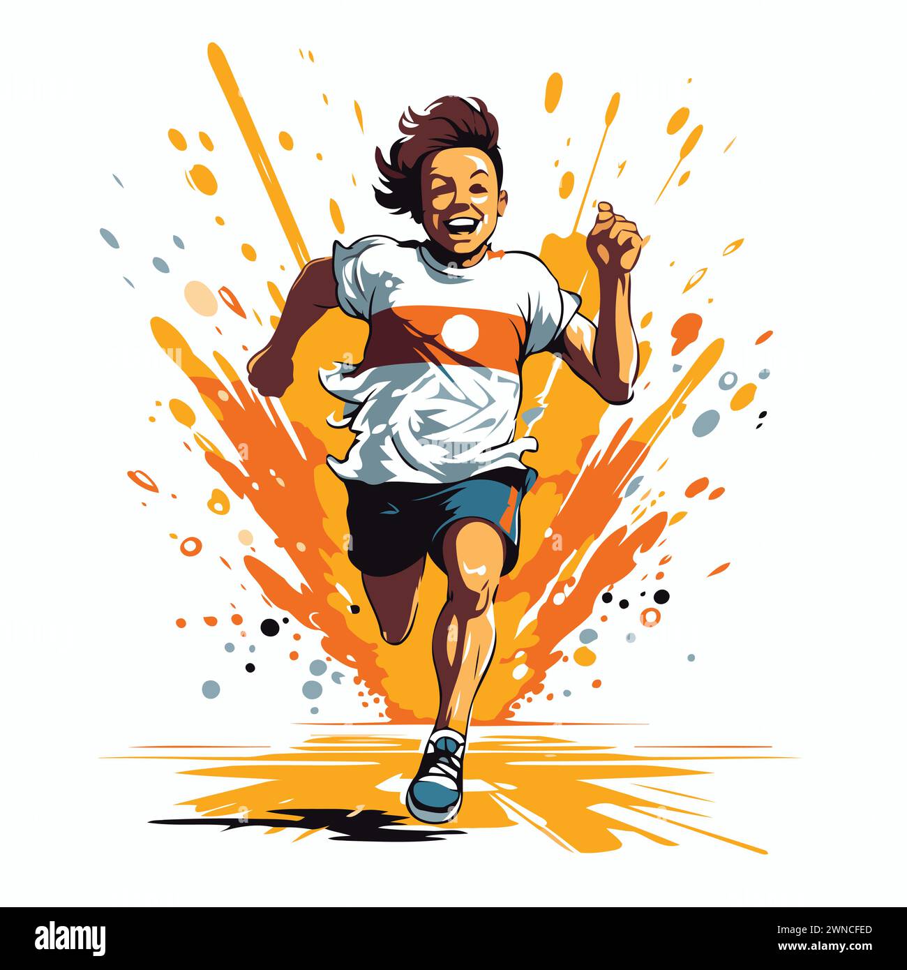 Running man. Vektorillustration eines in Bewegung laufenden männlichen Athleten. Stock Vektor