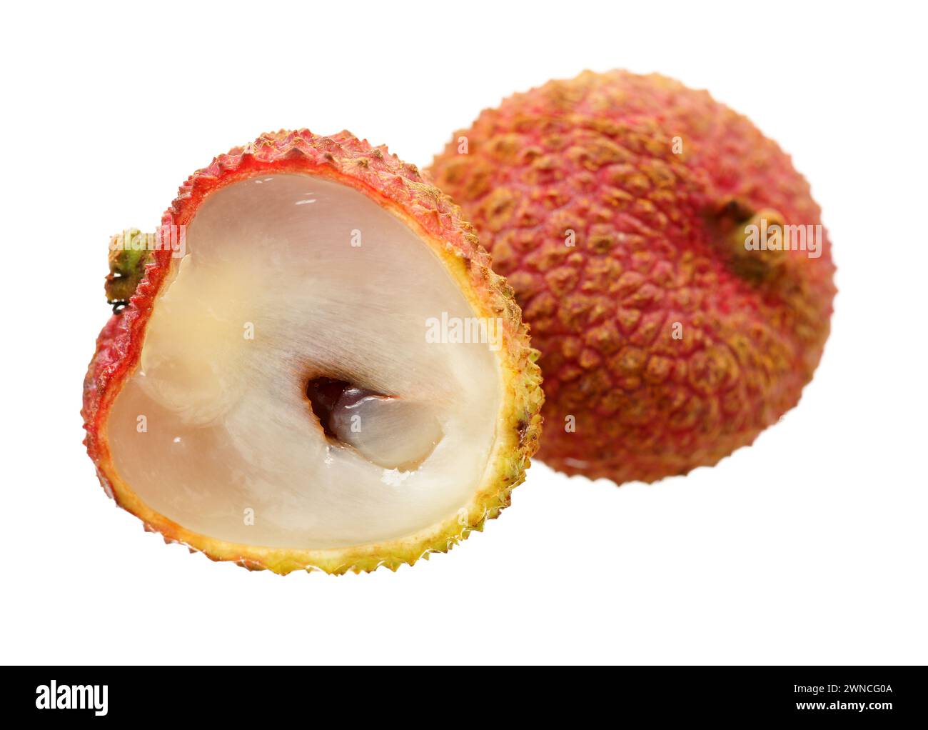 Frischer Litschi (Litchi chinensis) isoliert auf weißem Hintergrund Stockfoto
