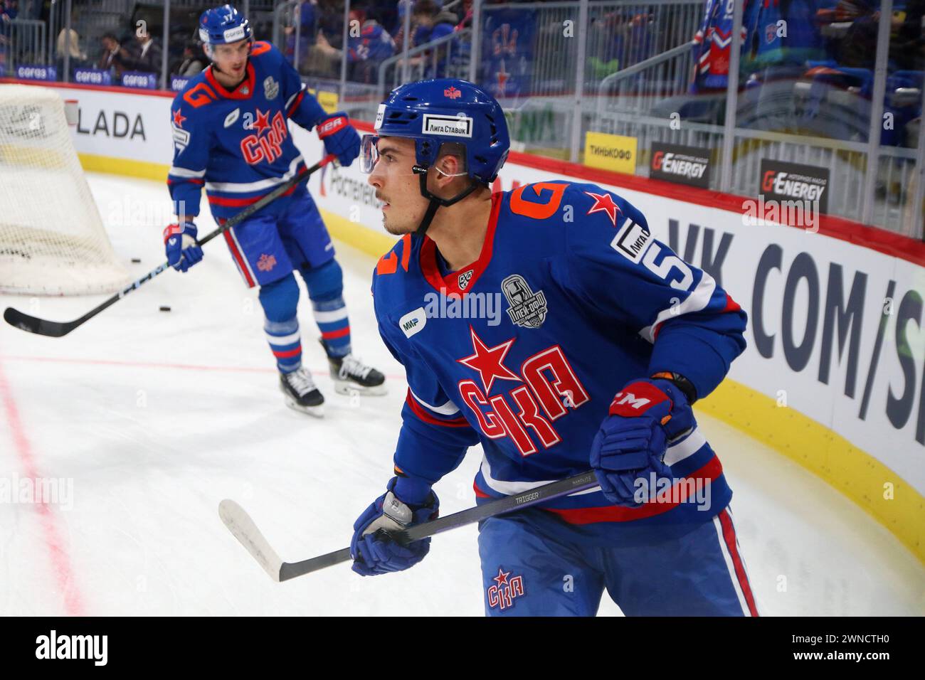 Sankt Petersburg, Russland. März 2024. SKA Hockey Club Spieler Grigory Kuzmin (56) in Aktion während des Spiels der Kontinental Hockey League, Gagarin Cup, Match 1, Finalsaison 1/8 KHL 2023 - 2024 zwischen SKA Sankt Petersburg und Torpedo Nischni Nowgorod in der SKA Arena. (Endpunktzahl; SKA St. Petersburg 2:5 Torpedo Nischni Nowgorod) (Foto: Maksim Konstantinov/SOPA Images/SIPA USA) Credit: SIPA USA/Alamy Live News Stockfoto