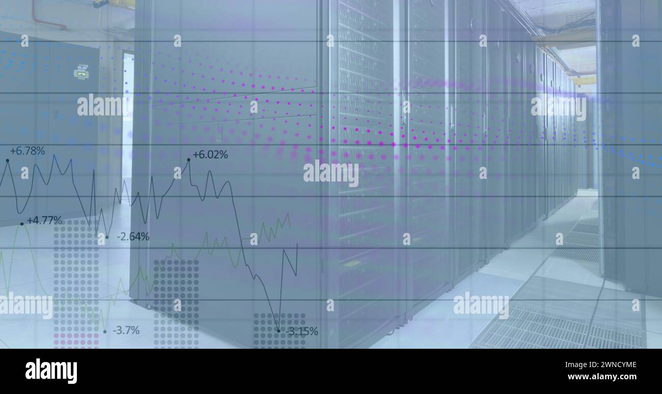 Abbildung von Finanzdiagrammen und Daten über Server Stockfoto